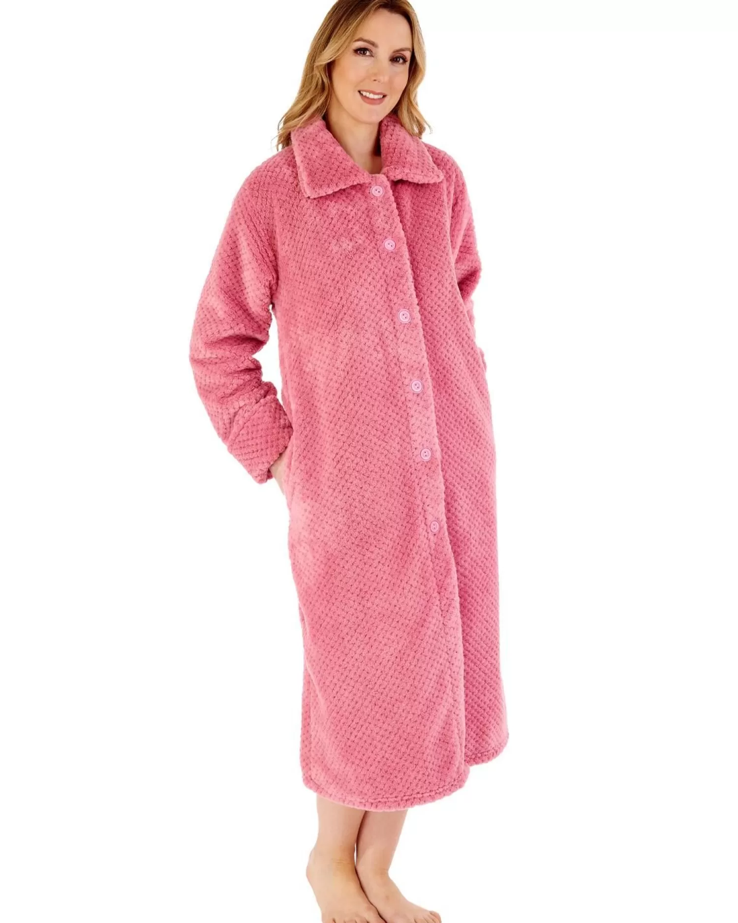 Slenderella Dressing Gowns | Waffle Fleece Button Dressing Gown - Pink