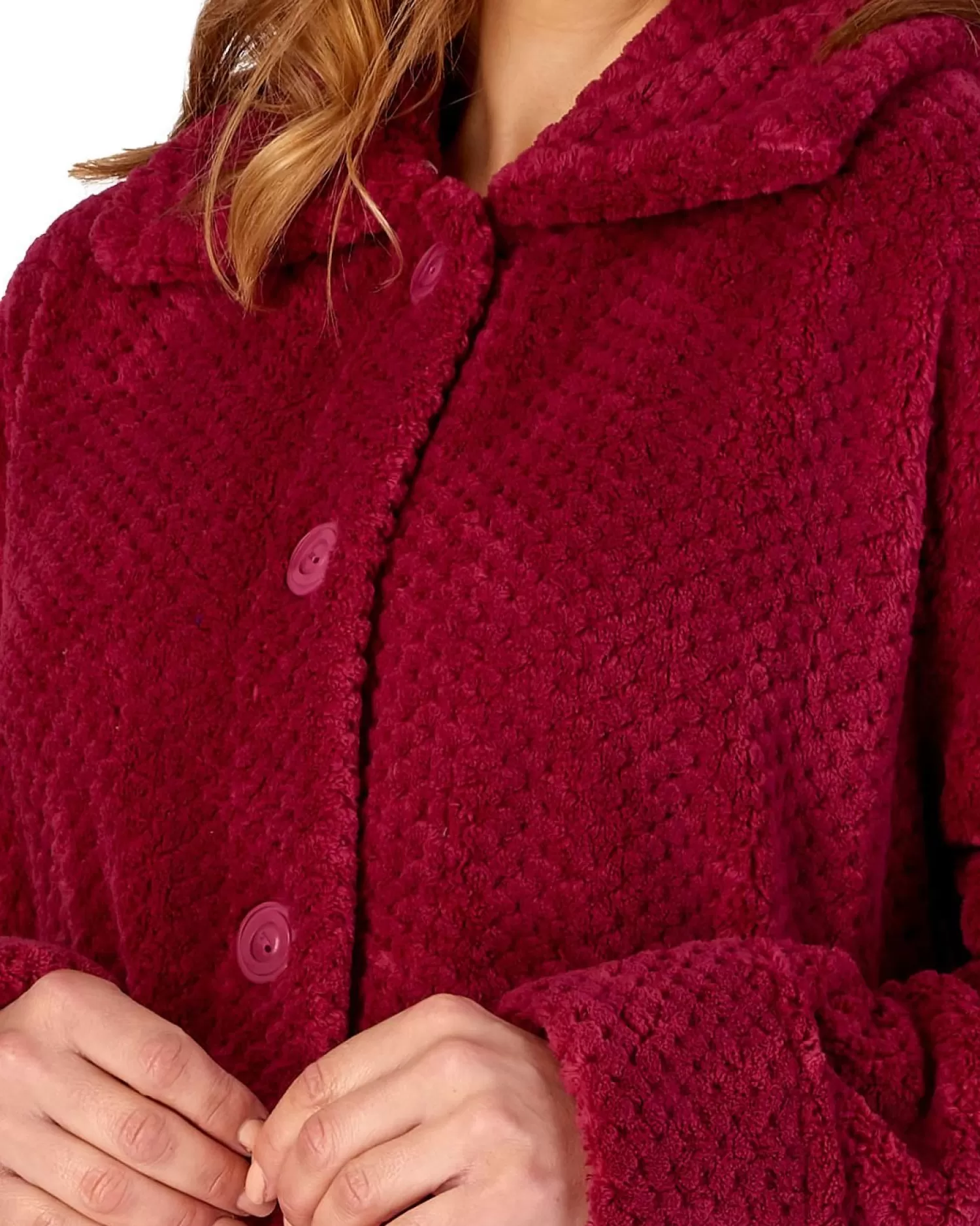 Slenderella Dressing Gowns | Waffle Fleece Button Dressing Gown - Raspberry