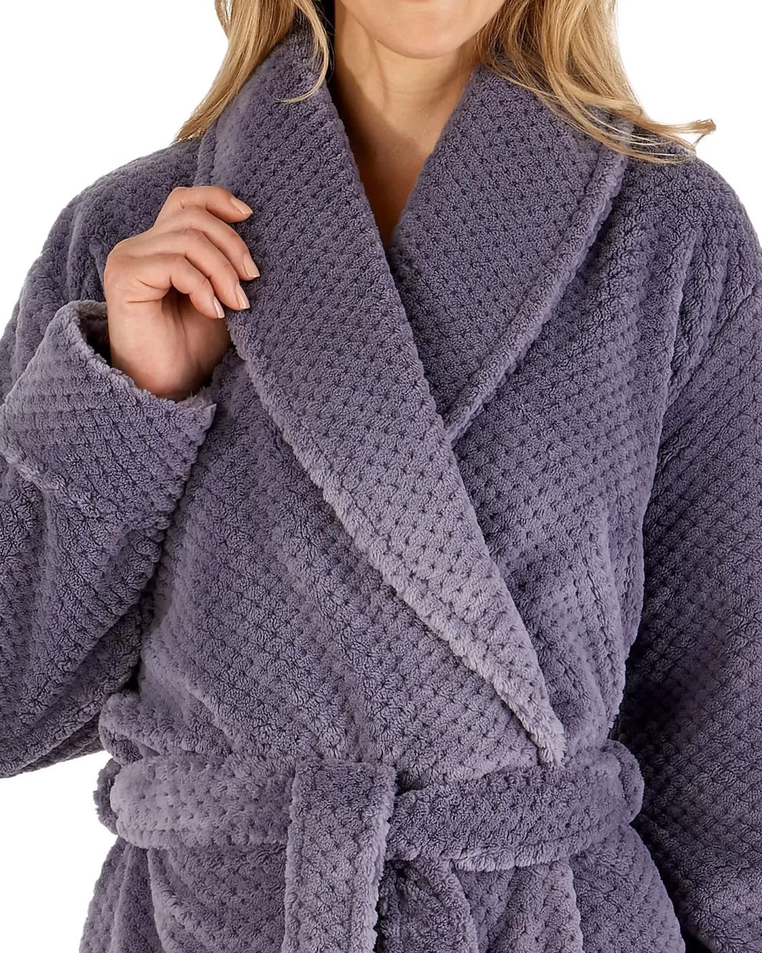 Slenderella Dressing Gowns | Waffle Fleece Wrap Dressing Gown - Grey