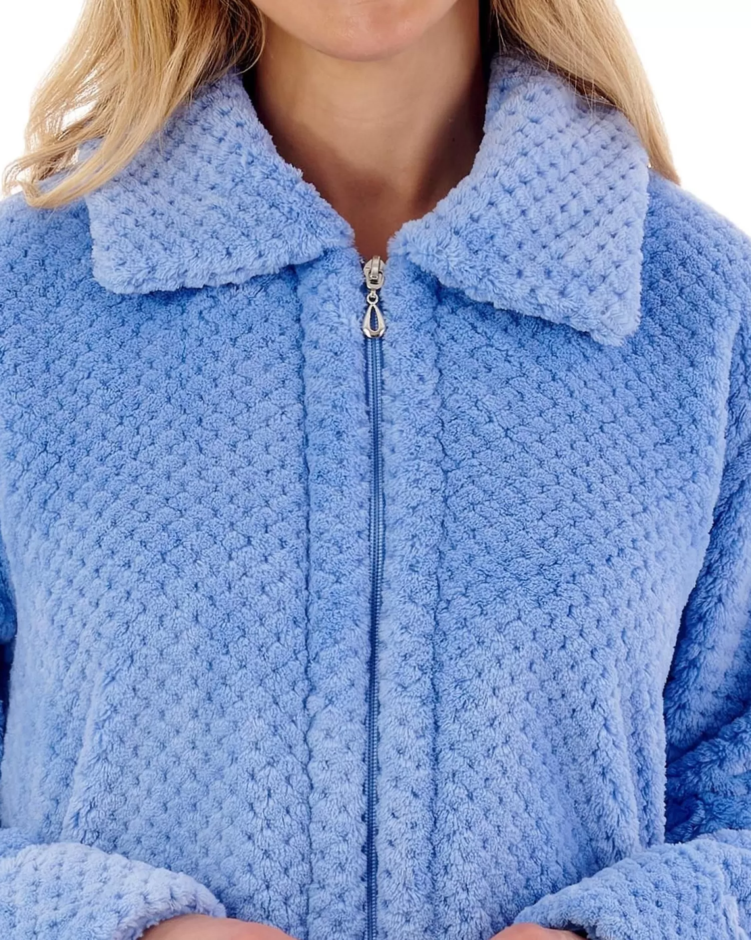 Slenderella Dressing Gowns | Waffle Fleece Zip Dressing Gown - Blue