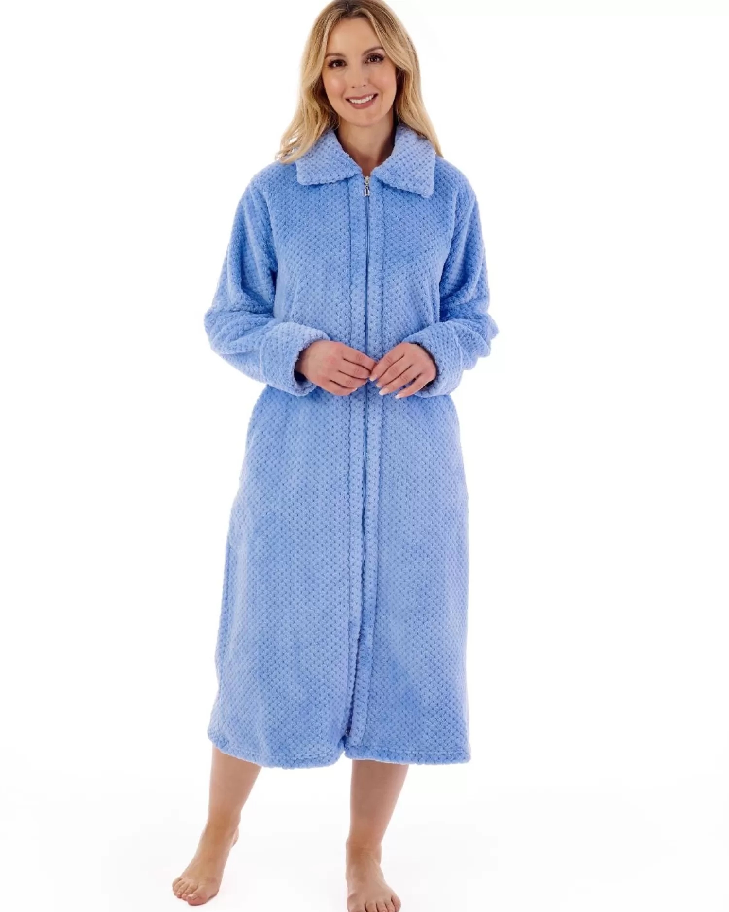 Slenderella Dressing Gowns | Waffle Fleece Zip Dressing Gown - Blue