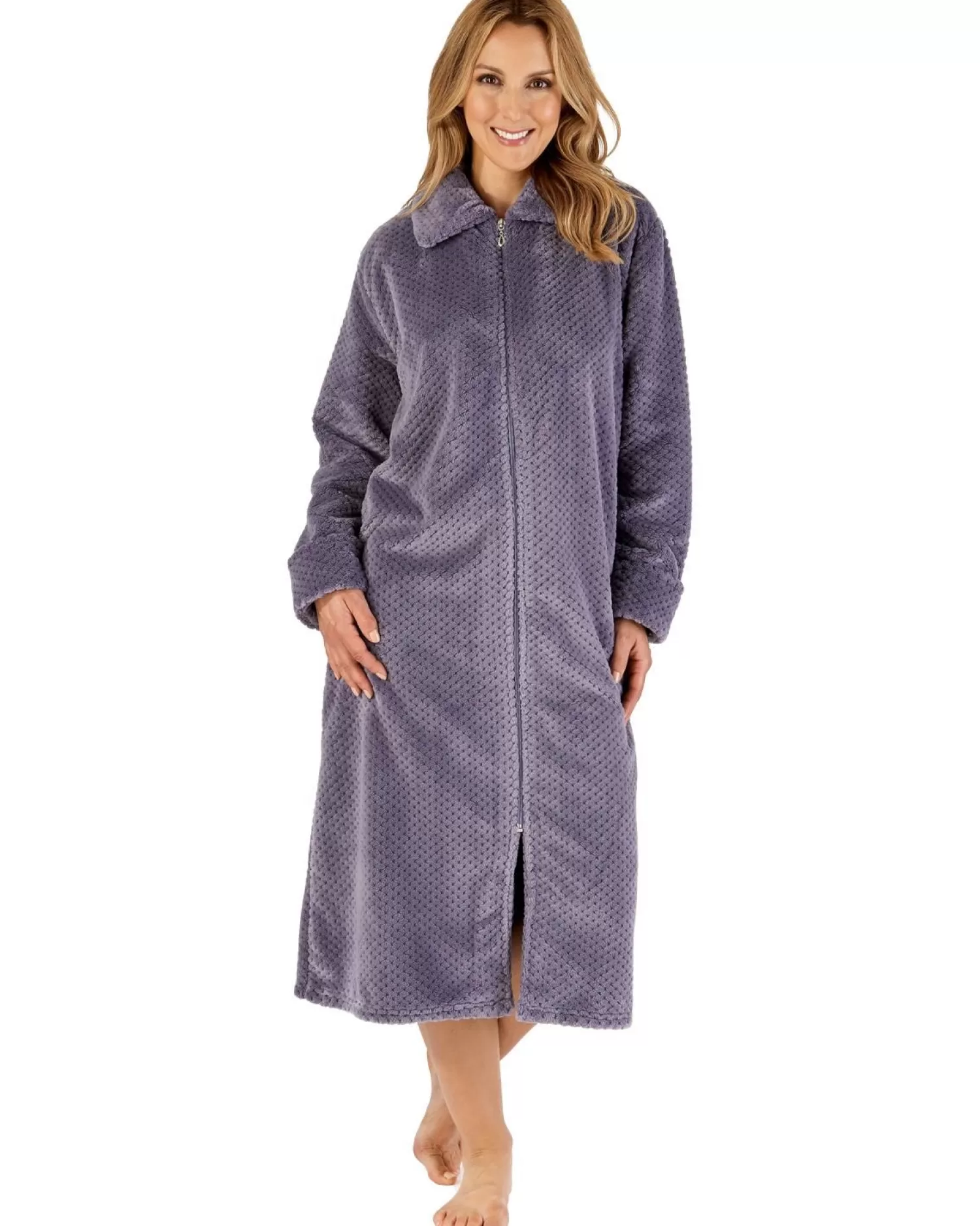 Slenderella Dressing Gowns | Waffle Fleece Zip Dressing Gown - Grey