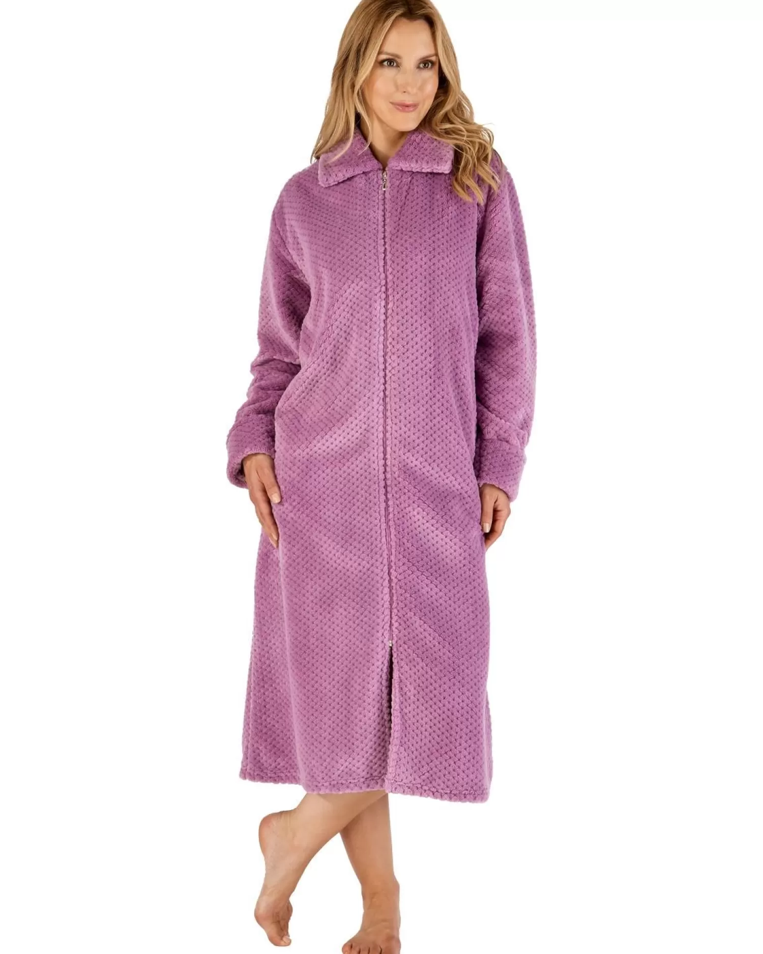 Slenderella Dressing Gowns | Waffle Fleece Zip Dressing Gown - Heather