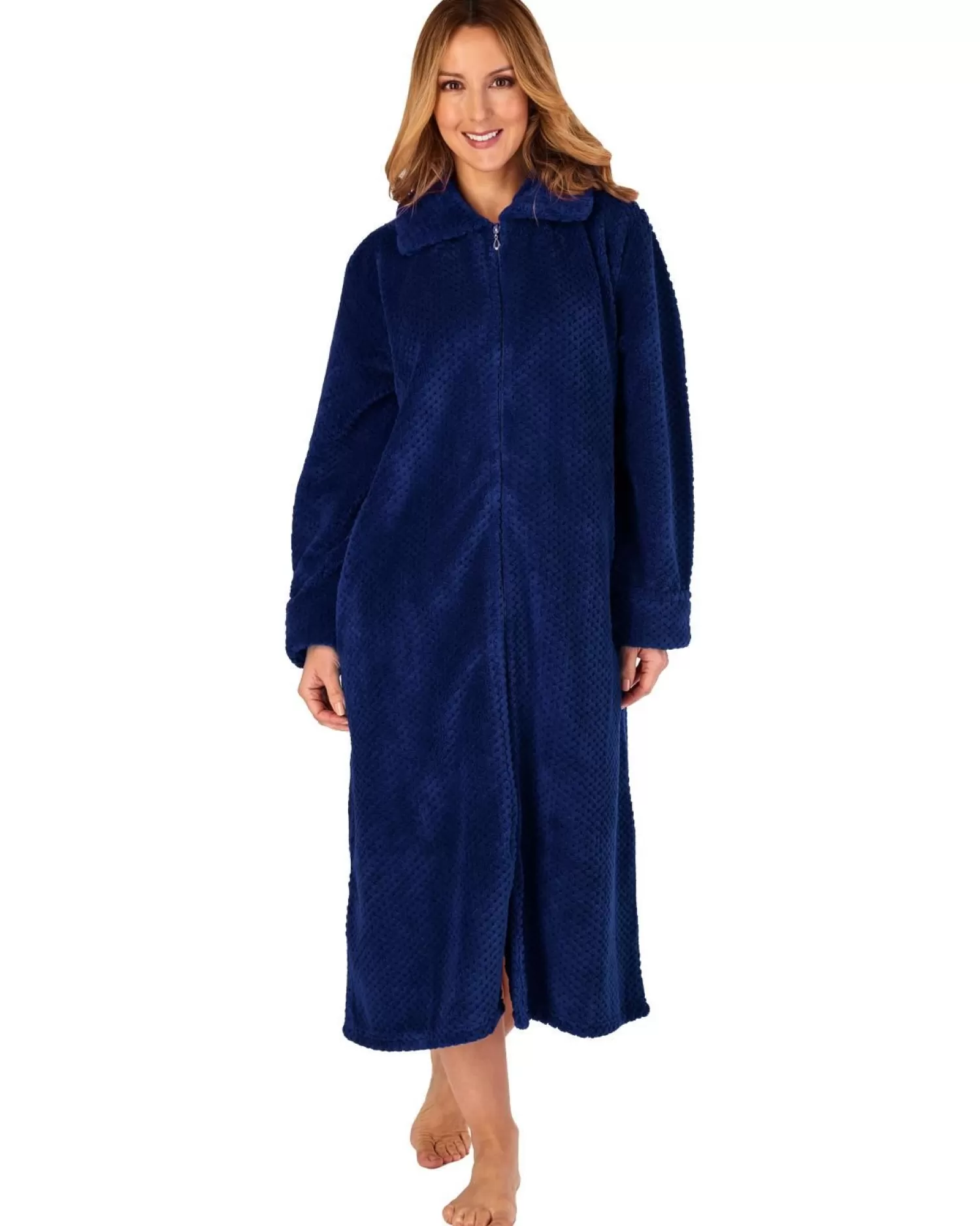 Slenderella Dressing Gowns | Waffle Fleece Zip Dressing Gown - Navy