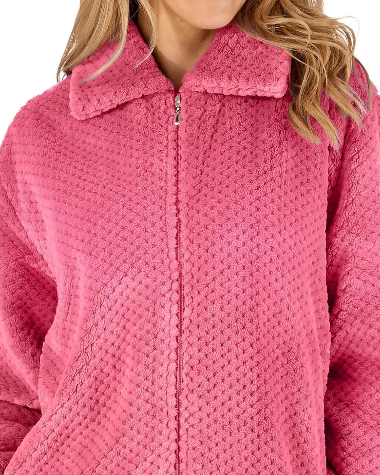 Slenderella Dressing Gowns | Waffle Fleece Zip Dressing Gown - Pink