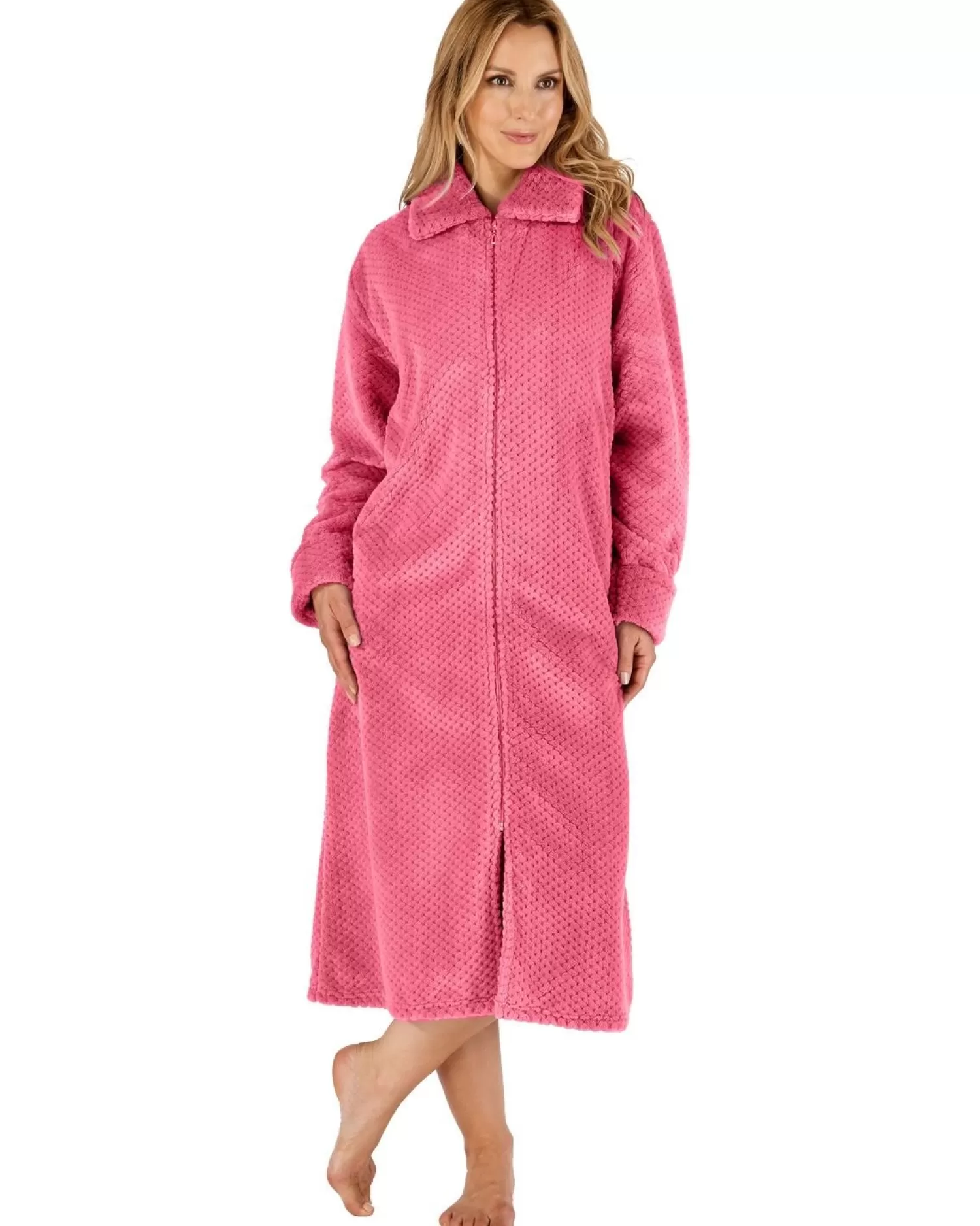 Slenderella Dressing Gowns | Waffle Fleece Zip Dressing Gown - Pink