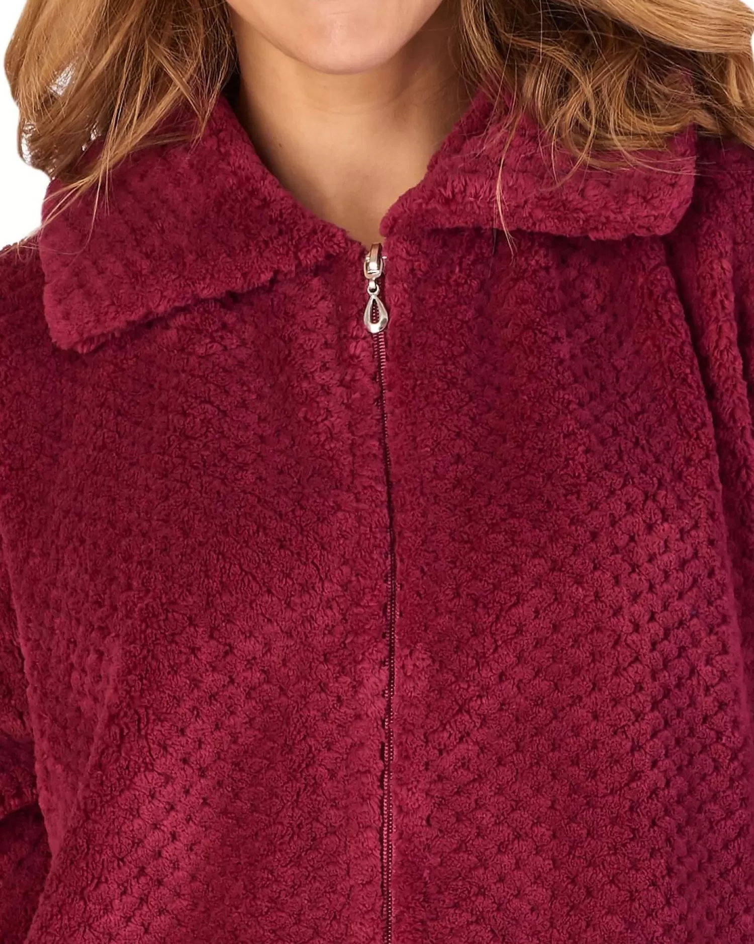 Slenderella Dressing Gowns | Waffle Fleece Zip Dressing Gown - Raspberry