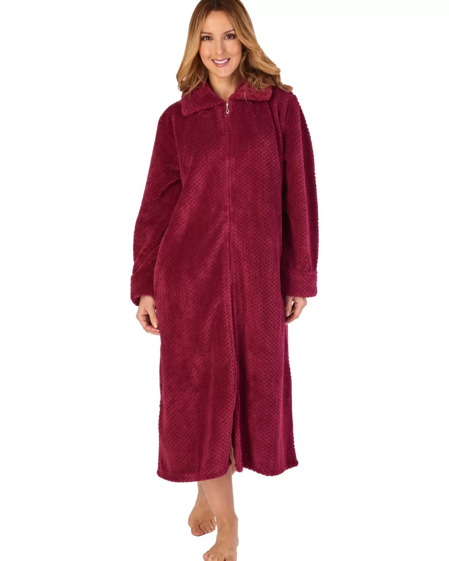 Slenderella Dressing Gowns | Waffle Fleece Zip Dressing Gown - Raspberry