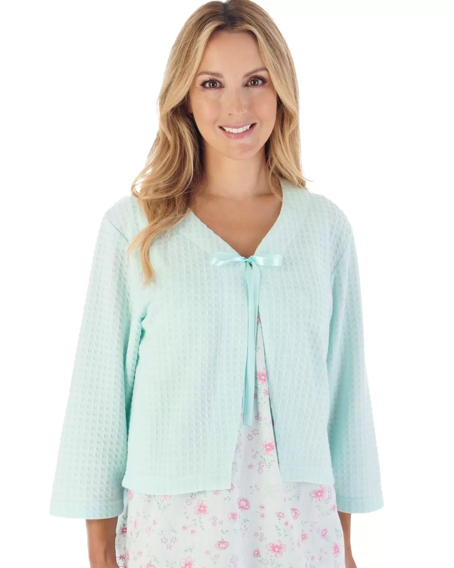 Slenderella Dressing Gowns | Waffle Ribbon Bed Jacket - Mint