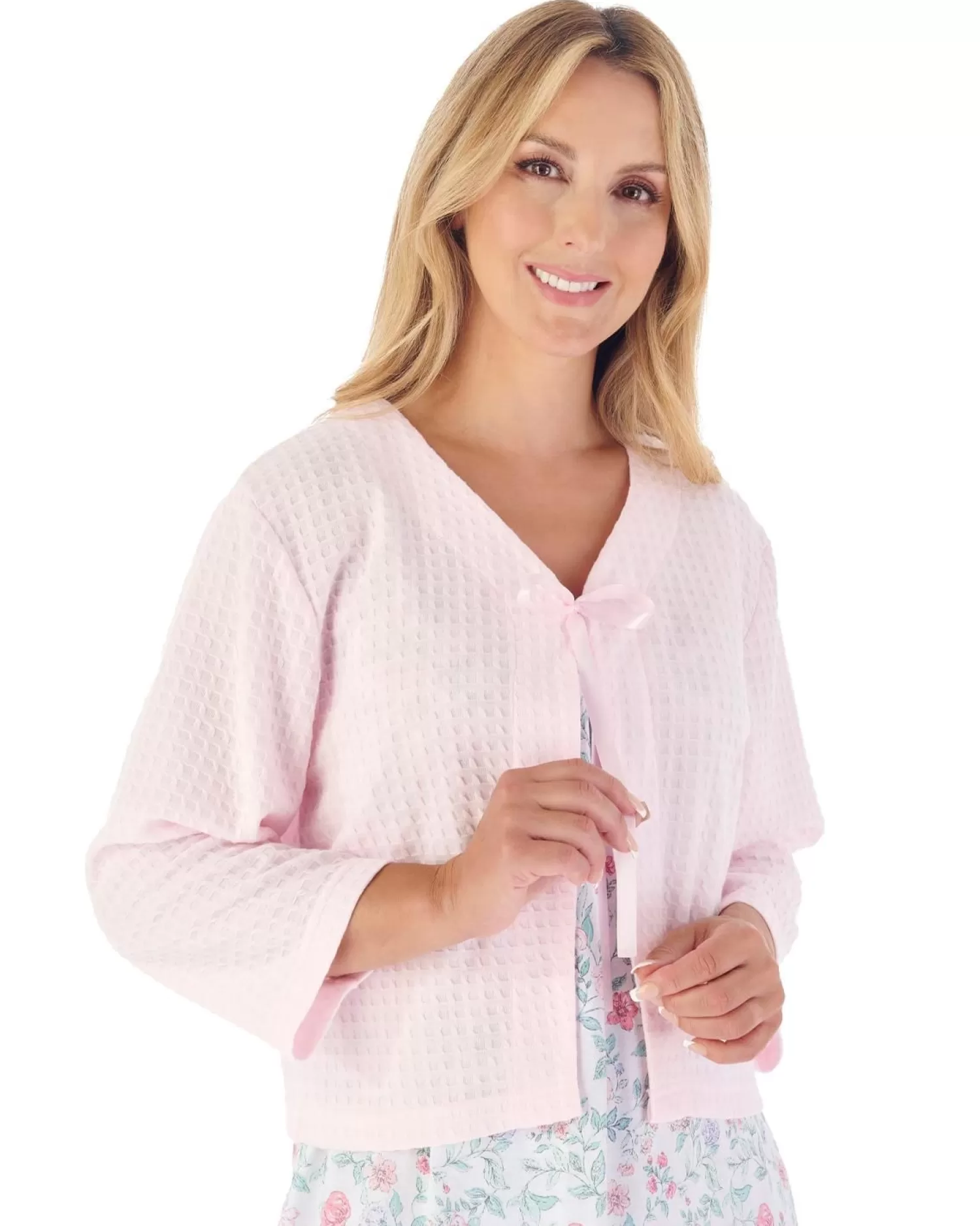 Slenderella Dressing Gowns | Waffle Ribbon Bed Jacket - Pink