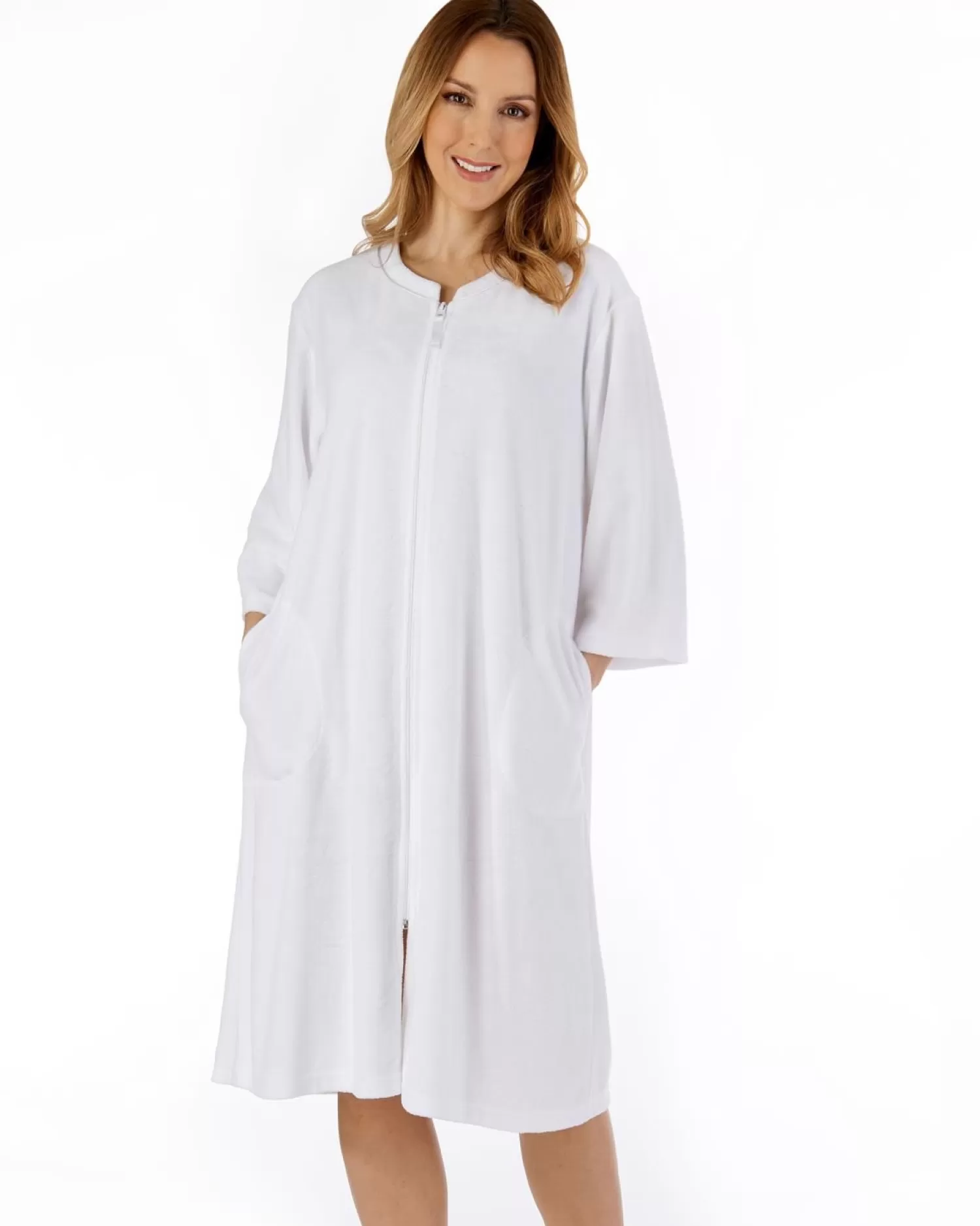 Slenderella Dressing Gowns | Zip Floral Embossed Gown - White