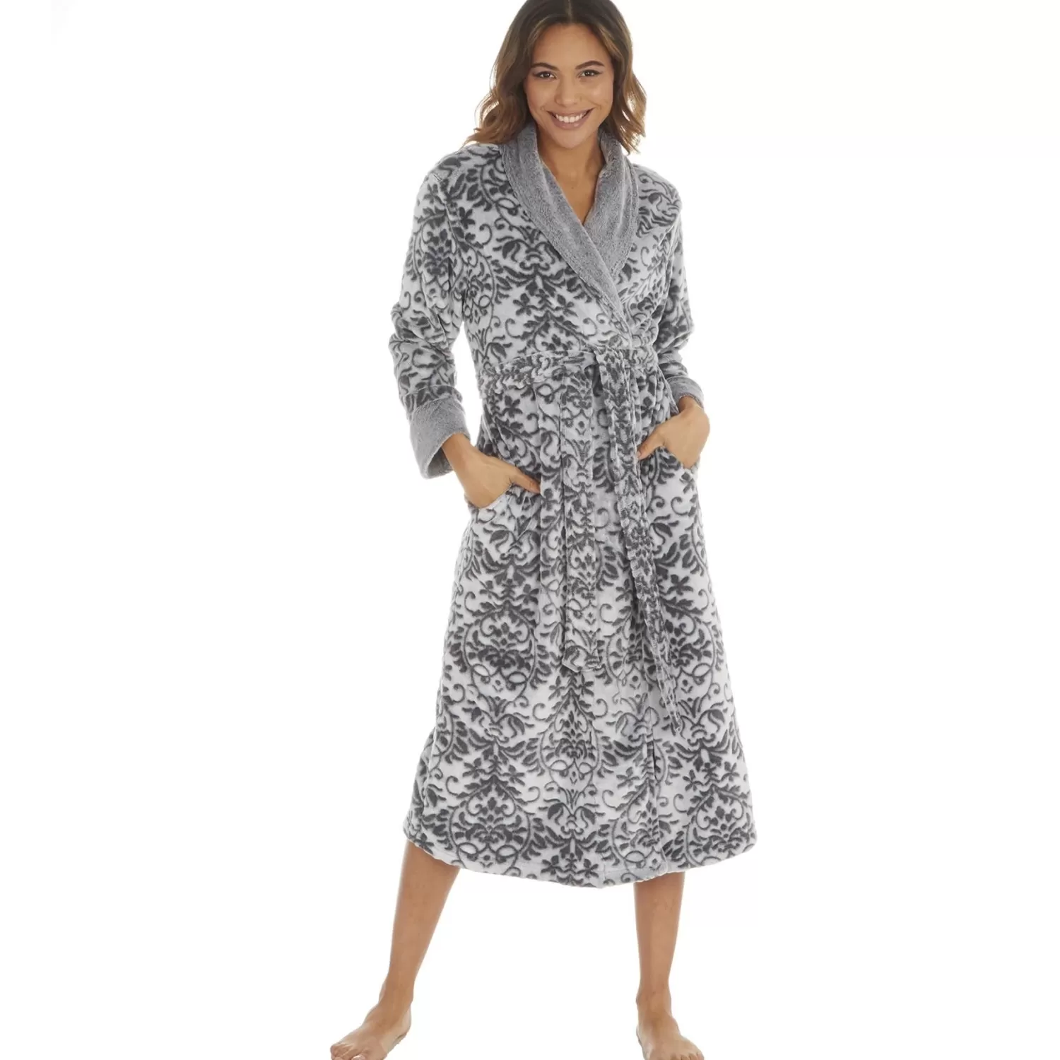 Slumber Party Dressing Gowns | Grey Embossed Floral Dressing Gown