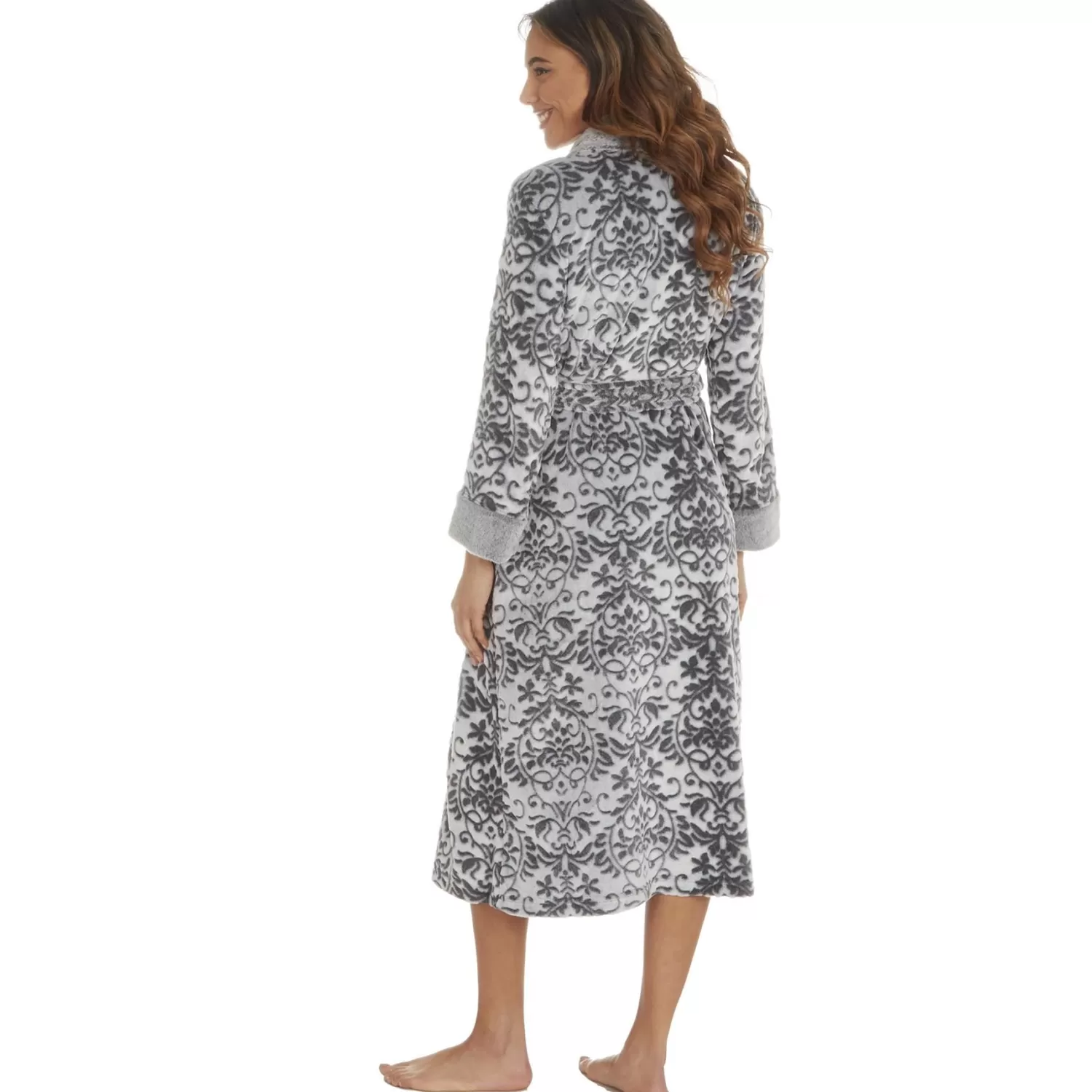 Slumber Party Dressing Gowns | Grey Embossed Floral Dressing Gown