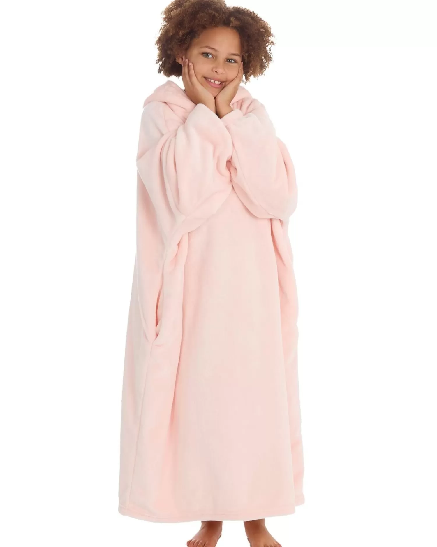 Kids Slumber Party Kids Oversized Blanket Poncho - Pale Pink