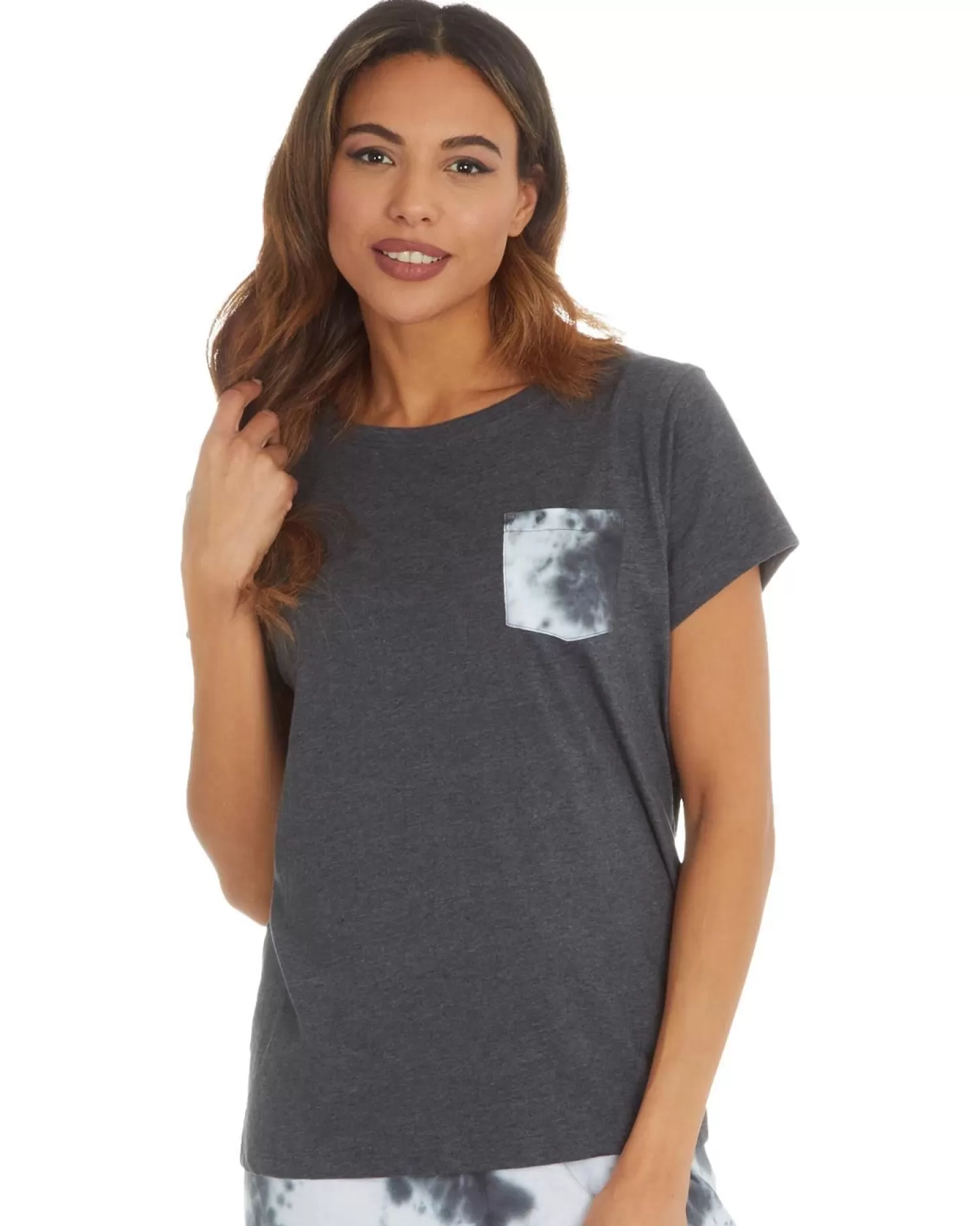 Slumber Party Pyjamas | Tie Dye Short Sleeve Pyjamas - Charcoal