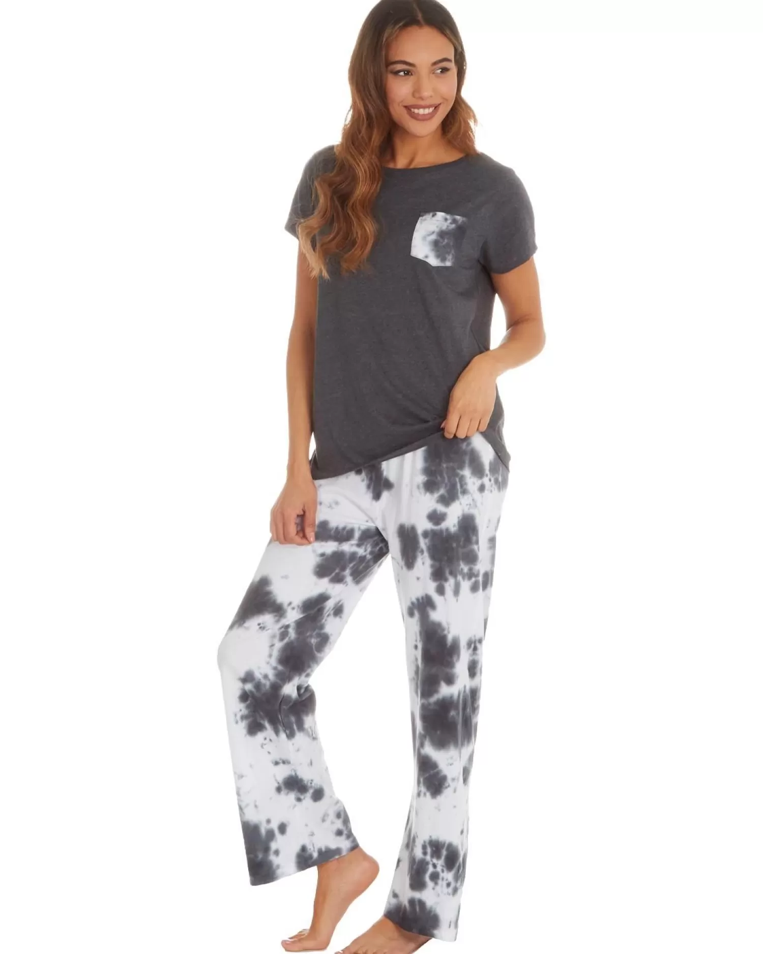 Slumber Party Pyjamas | Tie Dye Short Sleeve Pyjamas - Charcoal