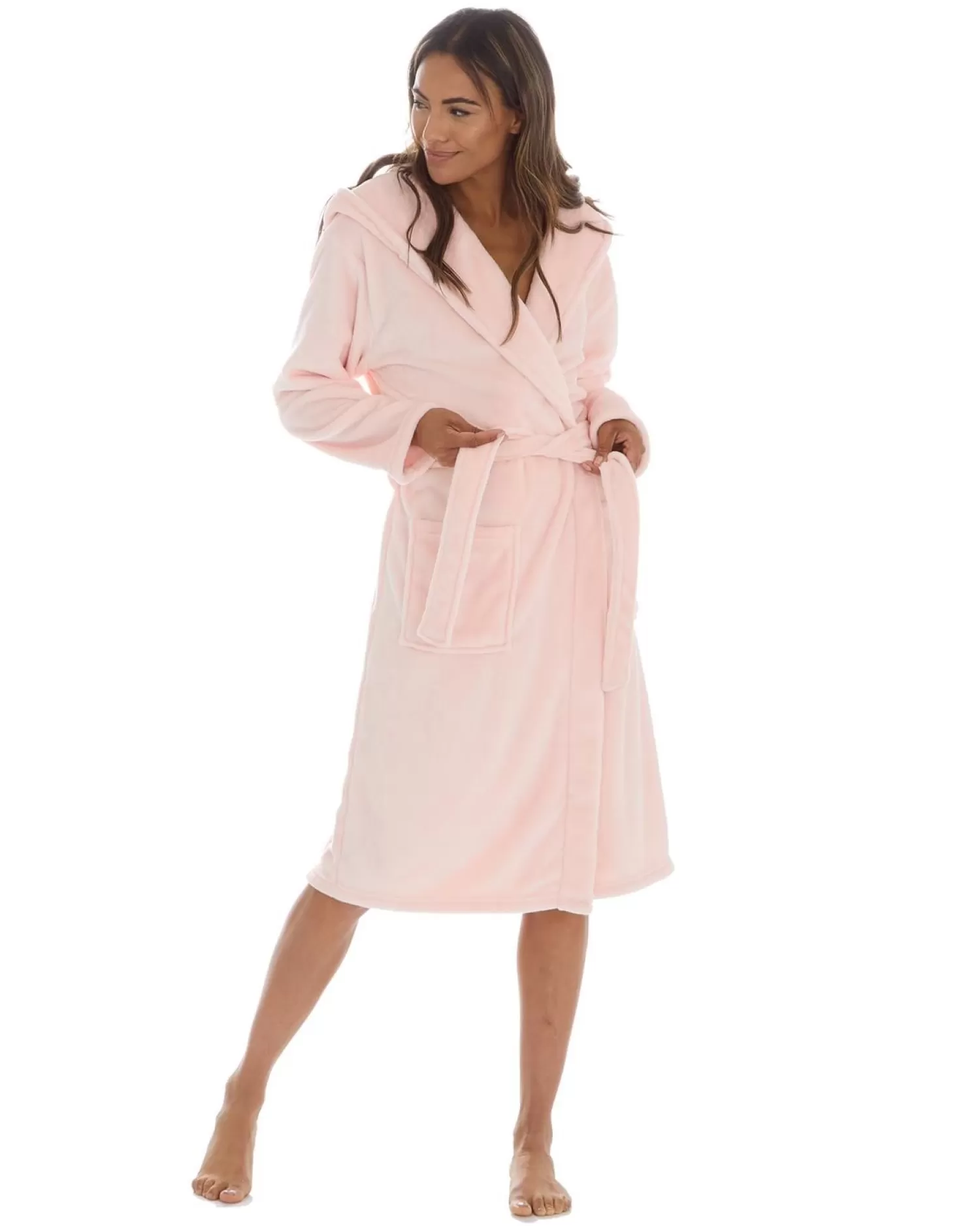 Slumber Party Dressing Gowns | Womens Hooded Dressing Gown - Pale Pink