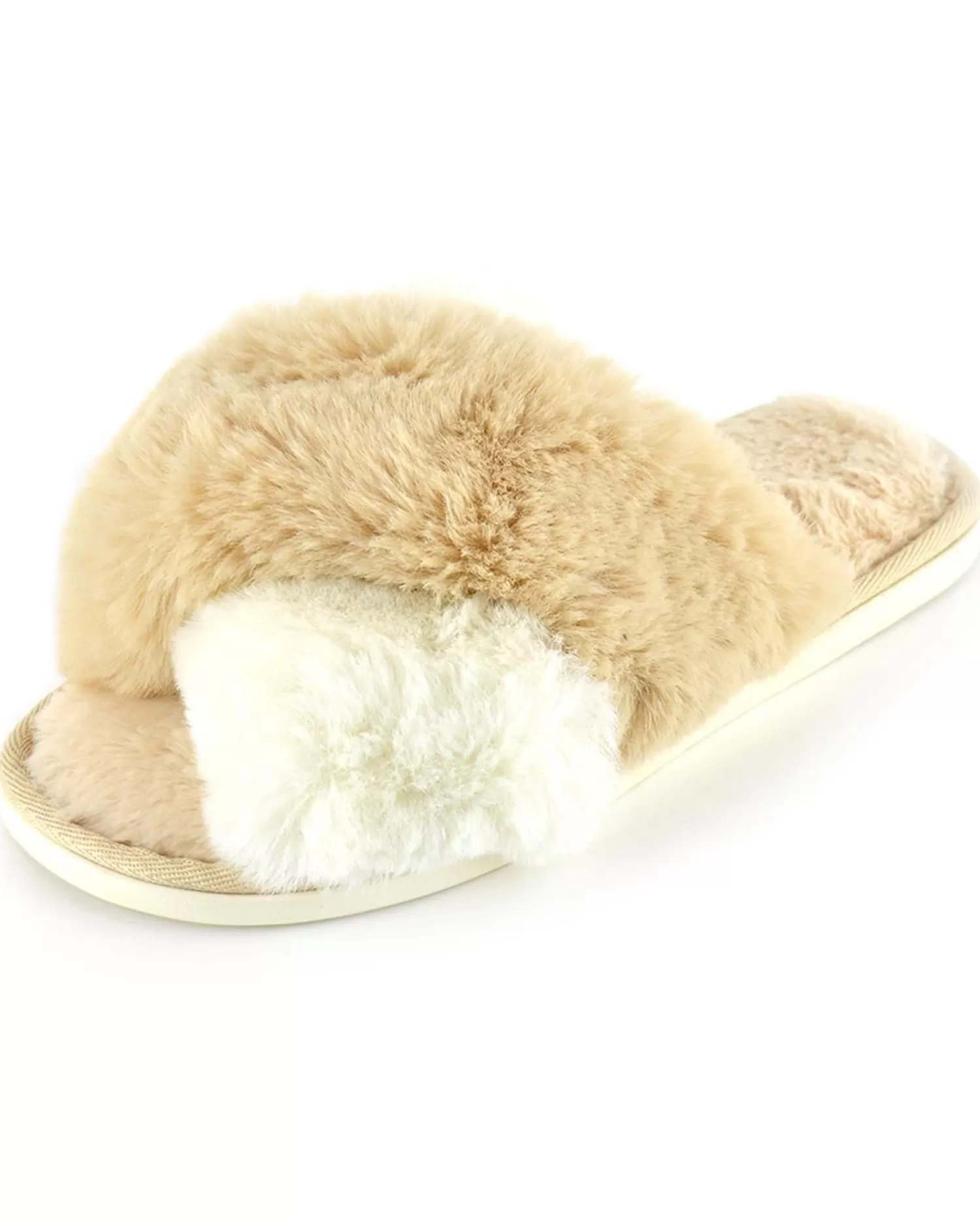 SlumberzzZ Slippers | Fluffy Crossover Slippers - Beige