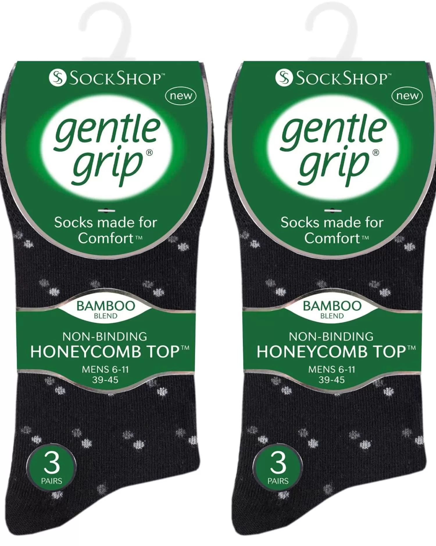 Men SockShop 6 Pairs Mens Gentle Grip Bamboo Socks - Black Pattern