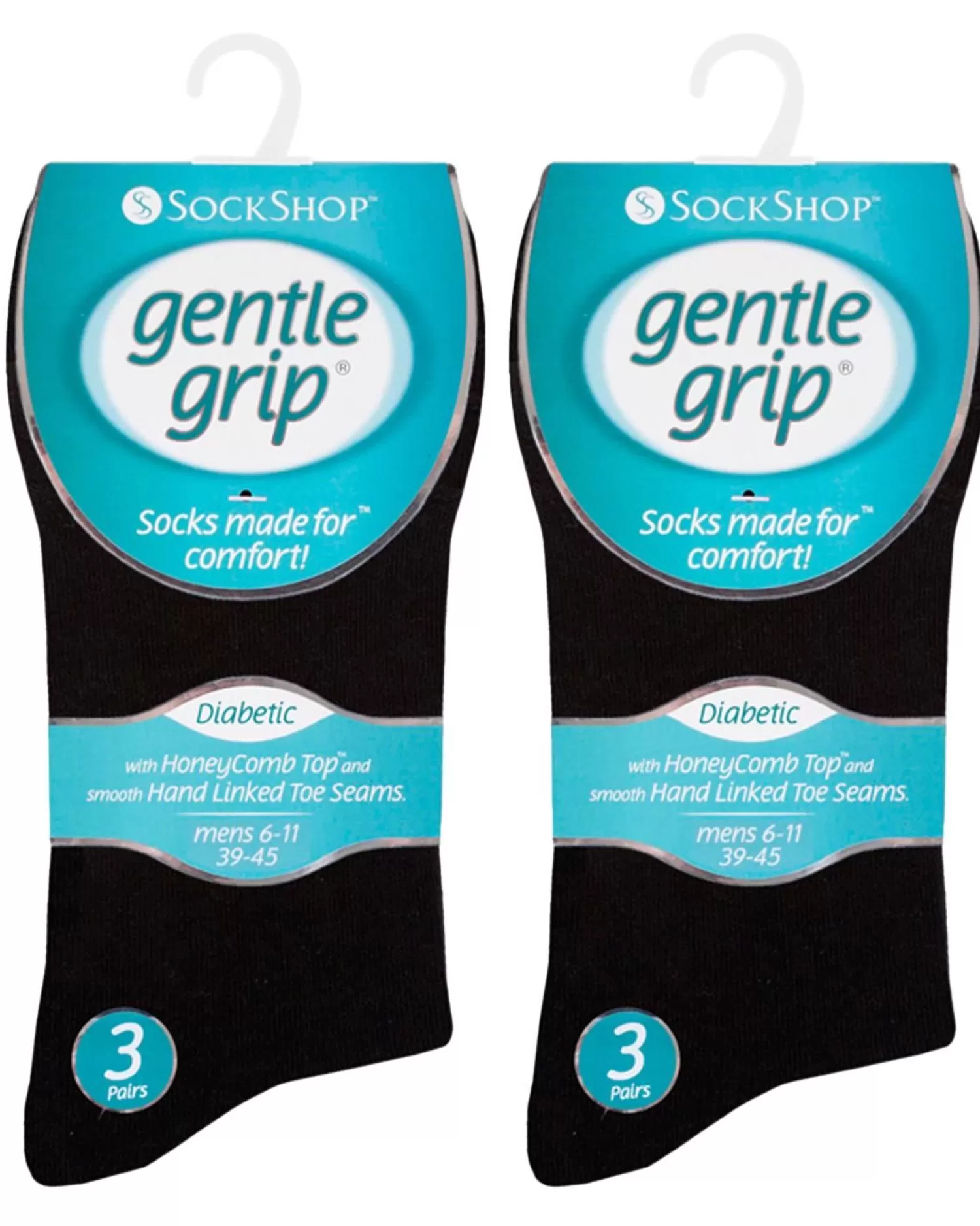 Men SockShop 6 Pairs Mens Gentle Grip Diabetic Socks - Black