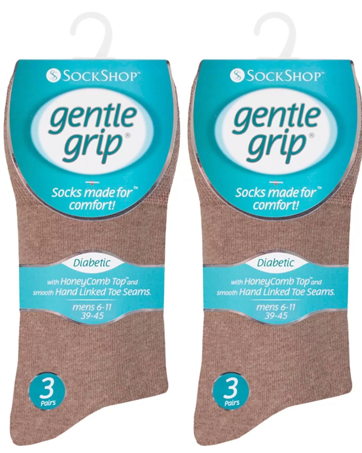 Men SockShop 6 Pairs Mens Gentle Grip Diabetic Socks - Brown