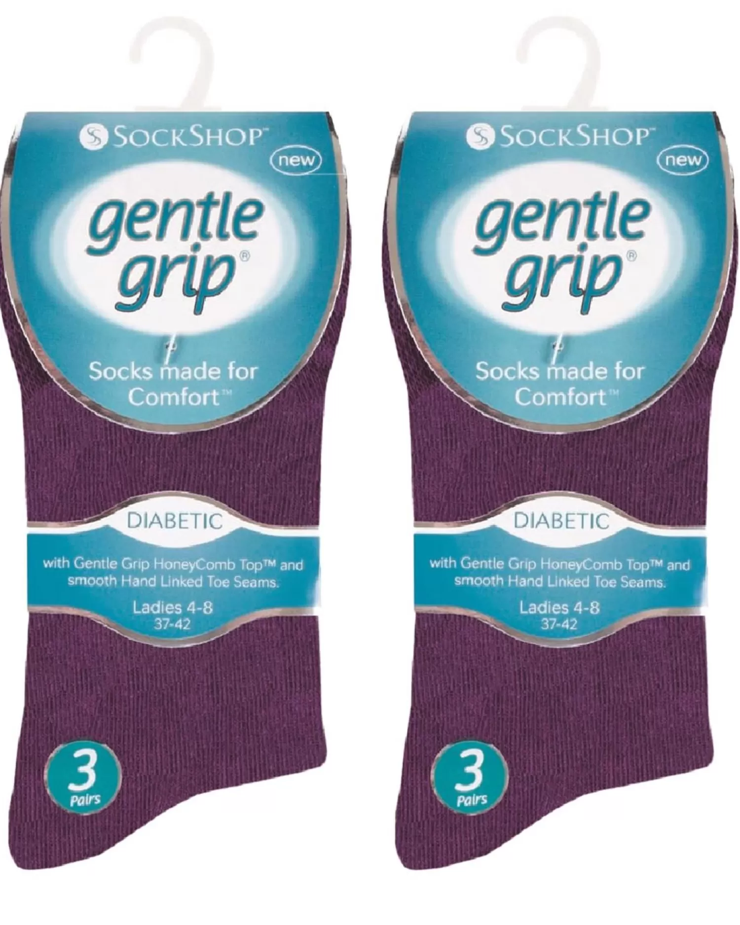 SockShop Socks | 6 Pairs Womens Gentle Grip Diabetic Socks - Purple