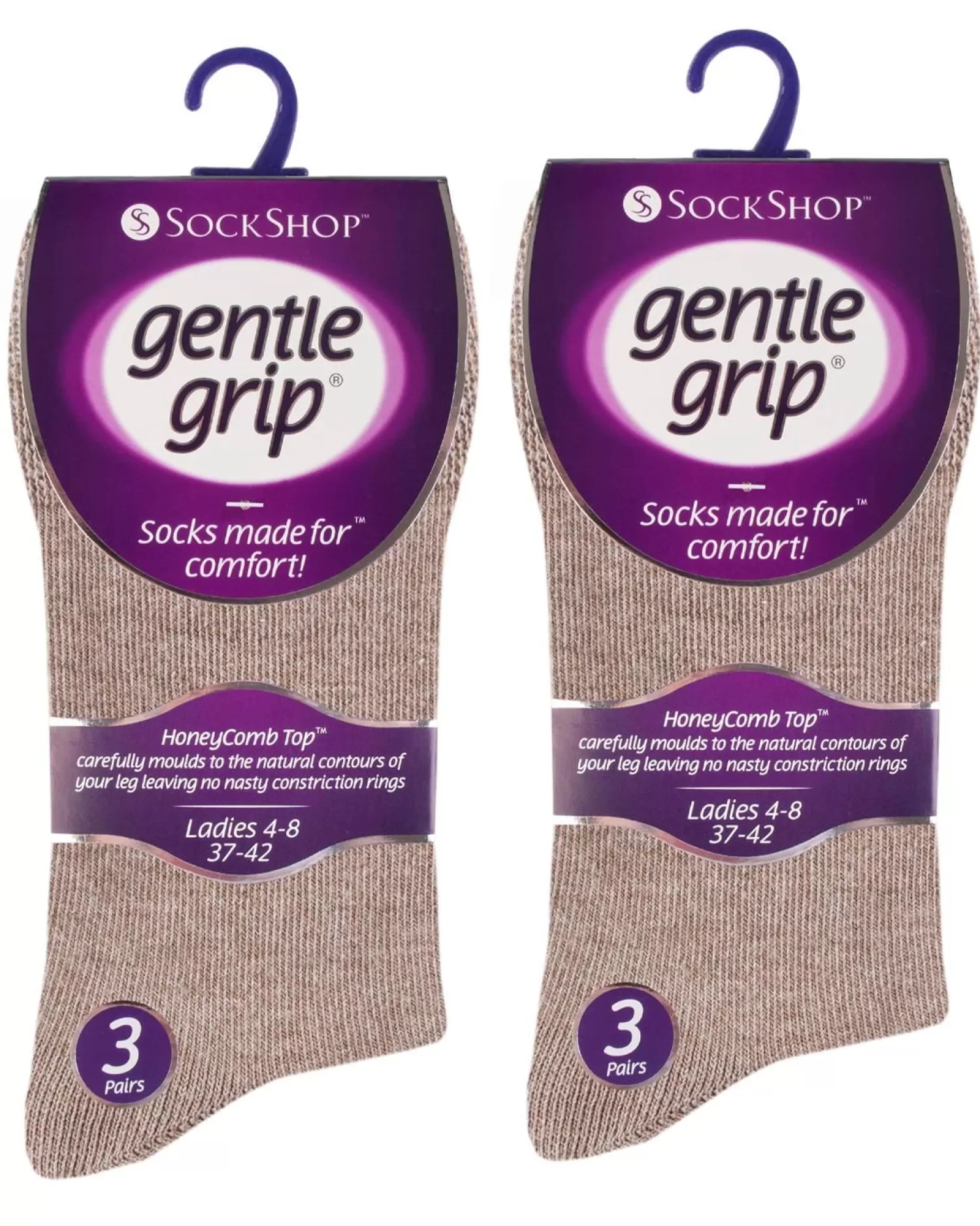 SockShop Socks | 6 Pairs Womens Gentle Grip Socks - Brown