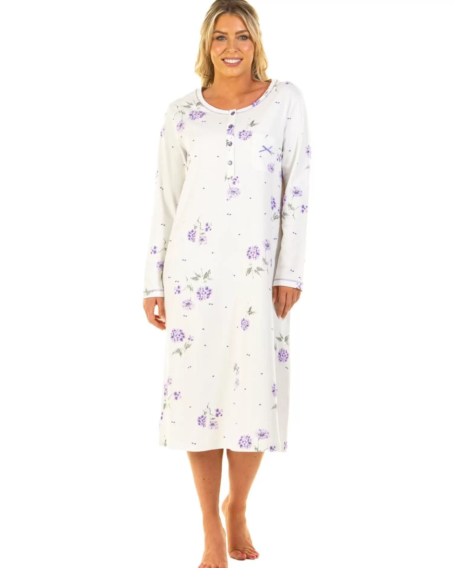 Sue Marks Nighties | Florence Long Sleeve Floral Nightie - Lilac