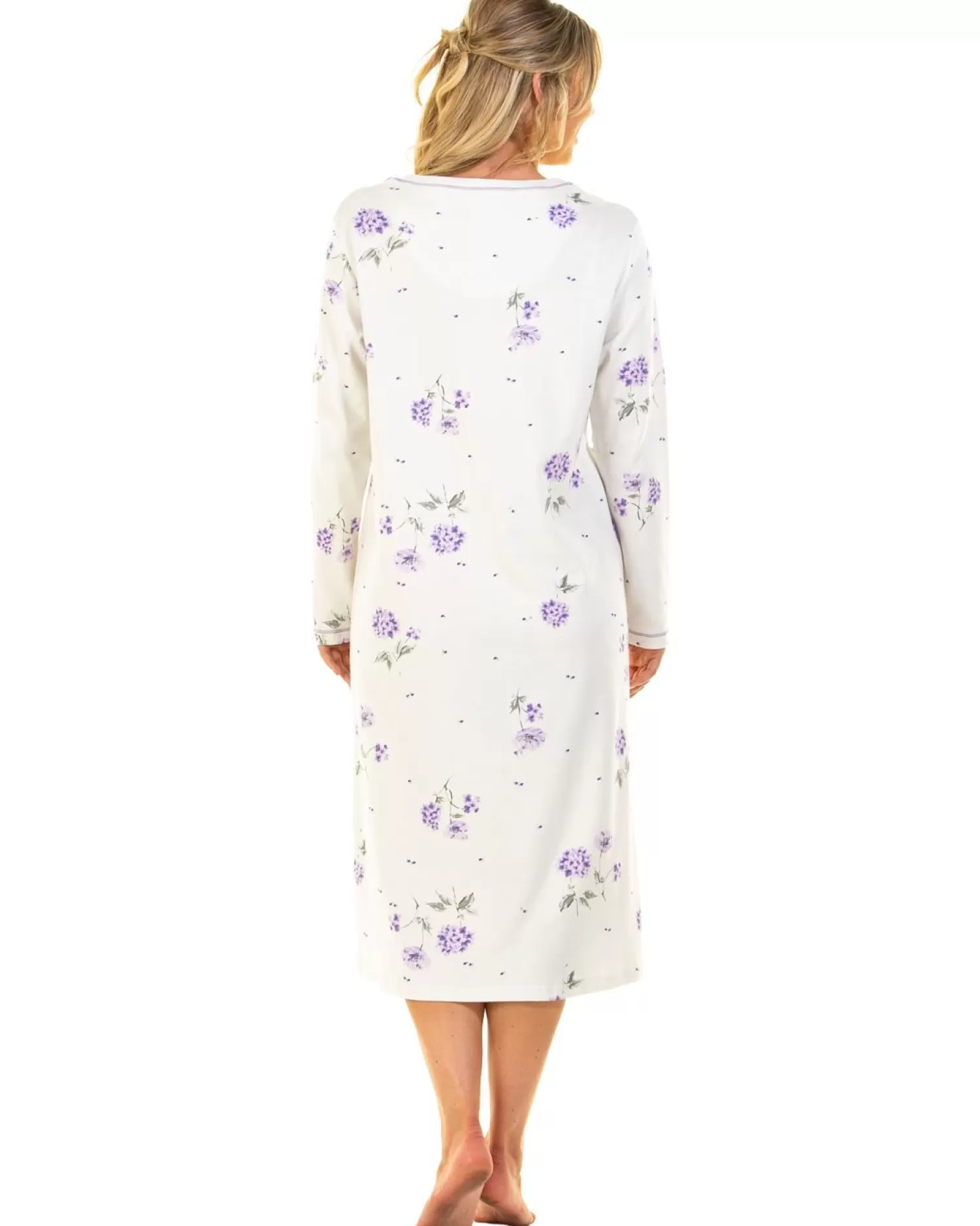 Sue Marks Nighties | Florence Long Sleeve Floral Nightie - Lilac