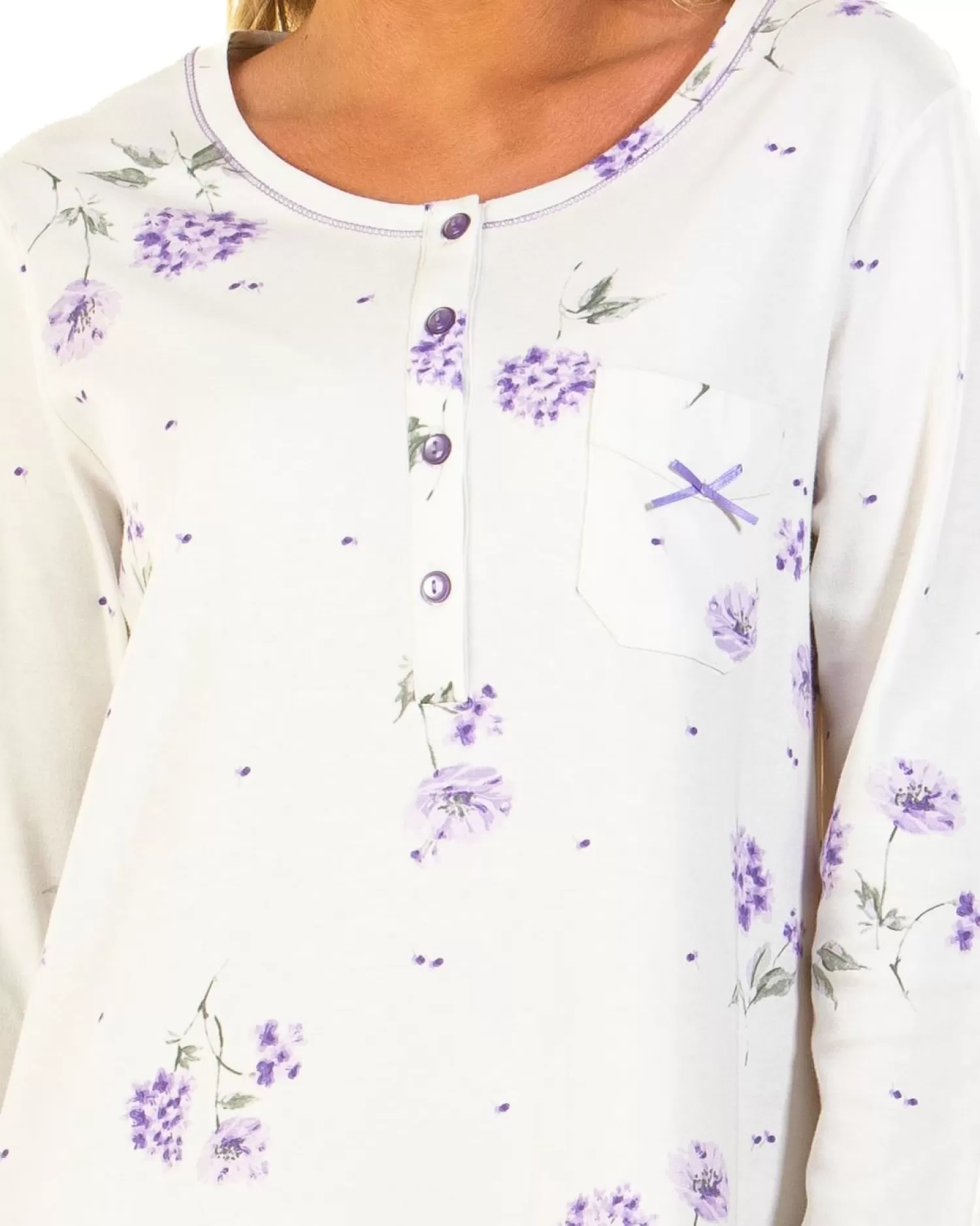Sue Marks Nighties | Florence Long Sleeve Floral Nightie - Lilac