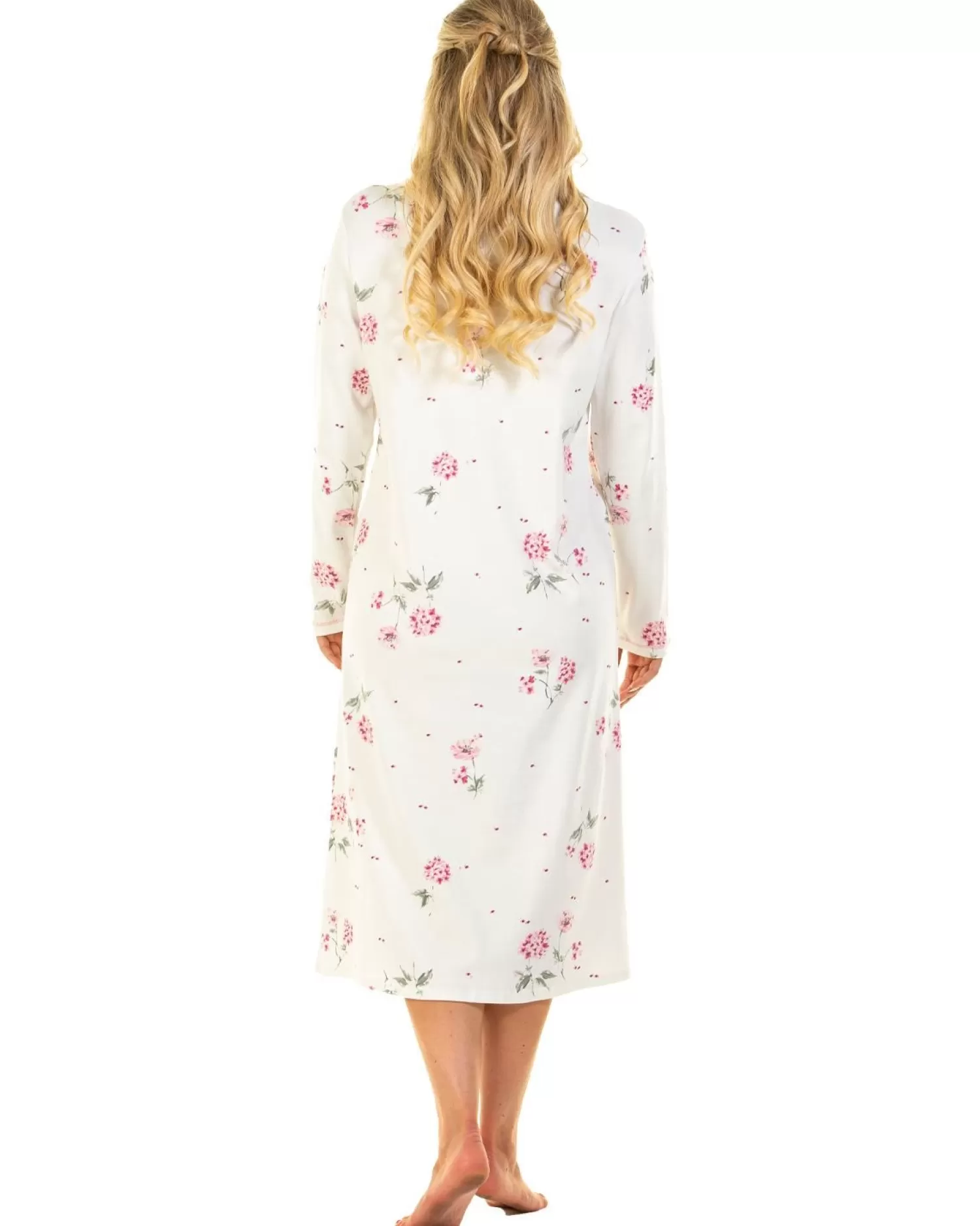 Sue Marks Nighties | Florence Long Sleeve Floral Nightie - Pink