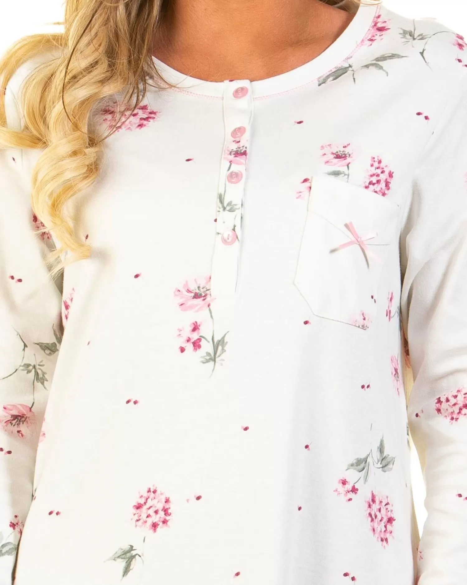 Sue Marks Nighties | Florence Long Sleeve Floral Nightie - Pink
