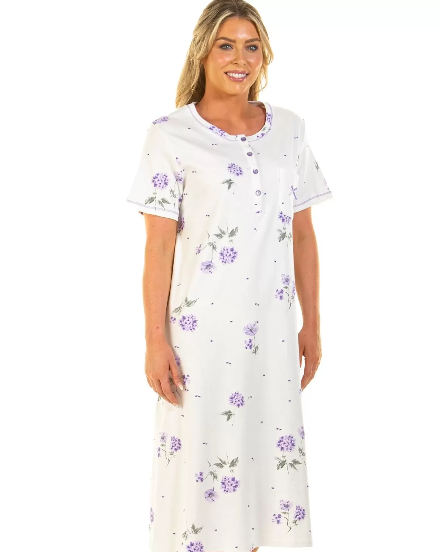 Sue Marks Nighties | Florence Short Sleeve Floral Nightie - Lilac