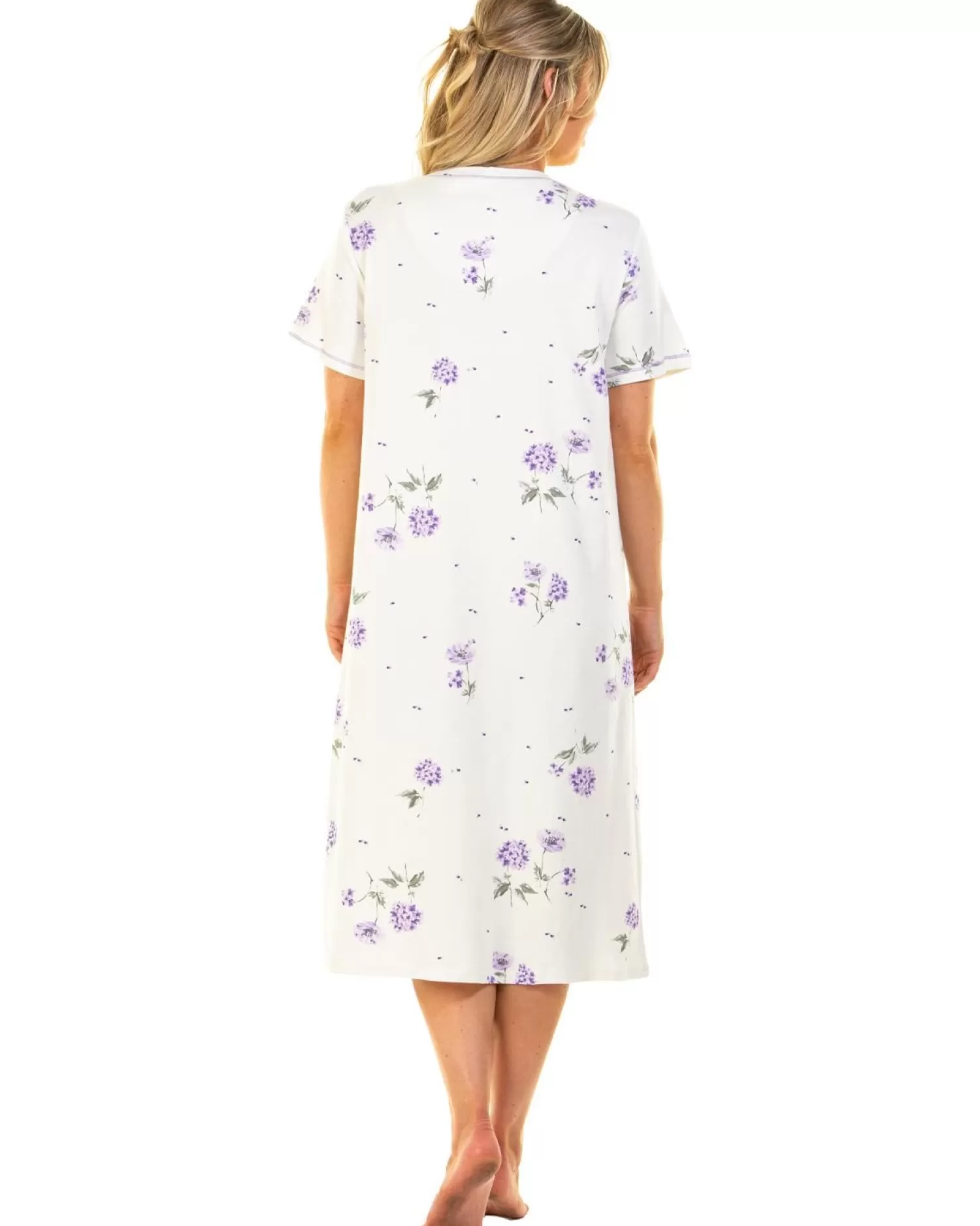 Sue Marks Nighties | Florence Short Sleeve Floral Nightie - Lilac