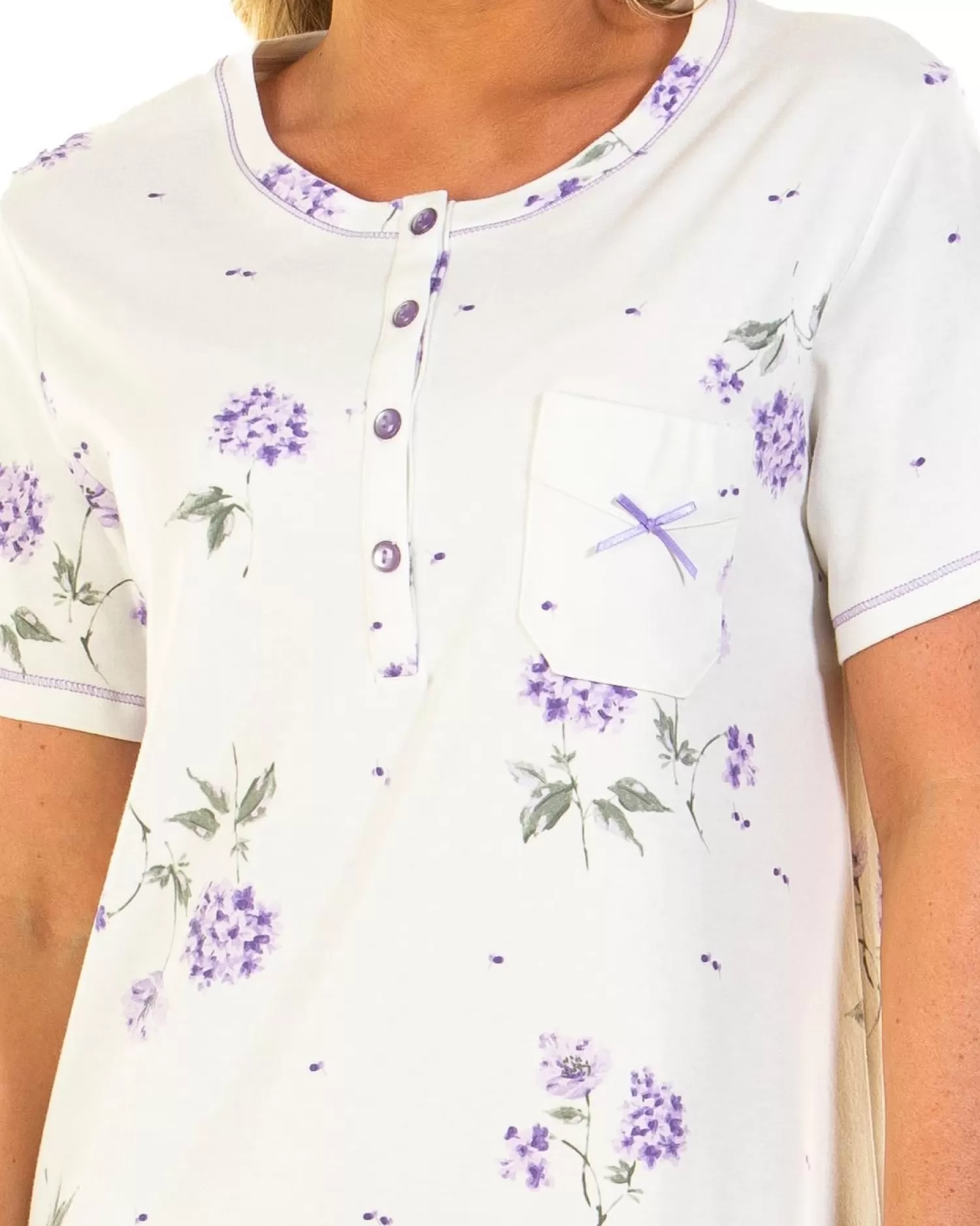 Sue Marks Nighties | Florence Short Sleeve Floral Nightie - Lilac