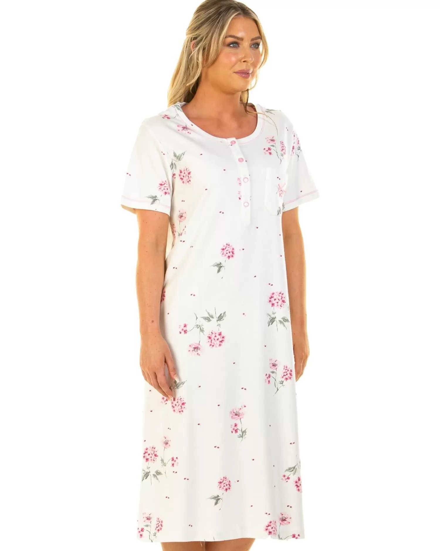 Sue Marks Nighties | Florence Short Sleeve Floral Nightie - Pink
