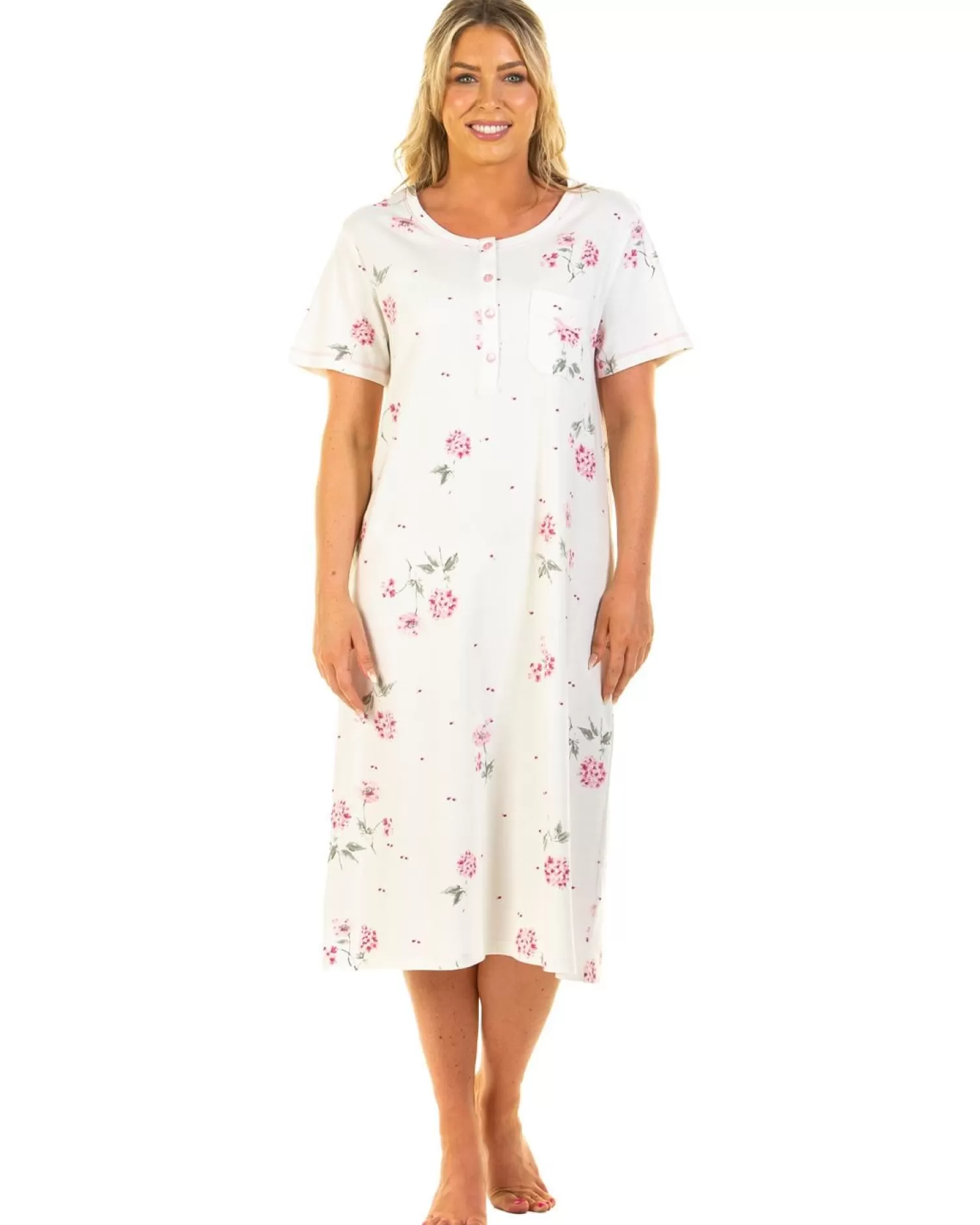 Sue Marks Nighties | Florence Short Sleeve Floral Nightie - Pink