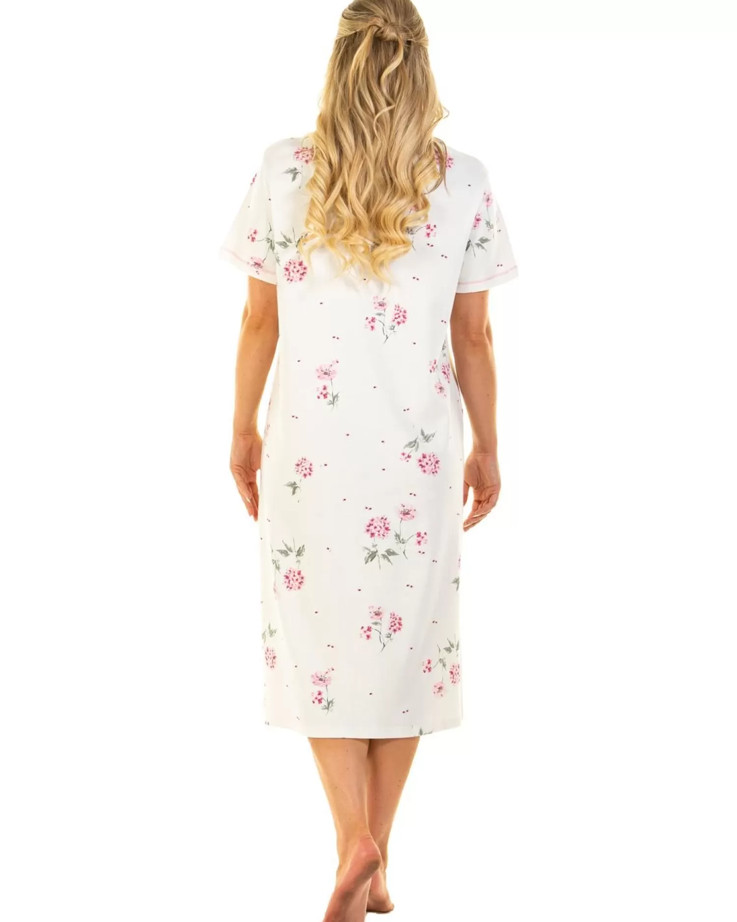 Sue Marks Nighties | Florence Short Sleeve Floral Nightie - Pink