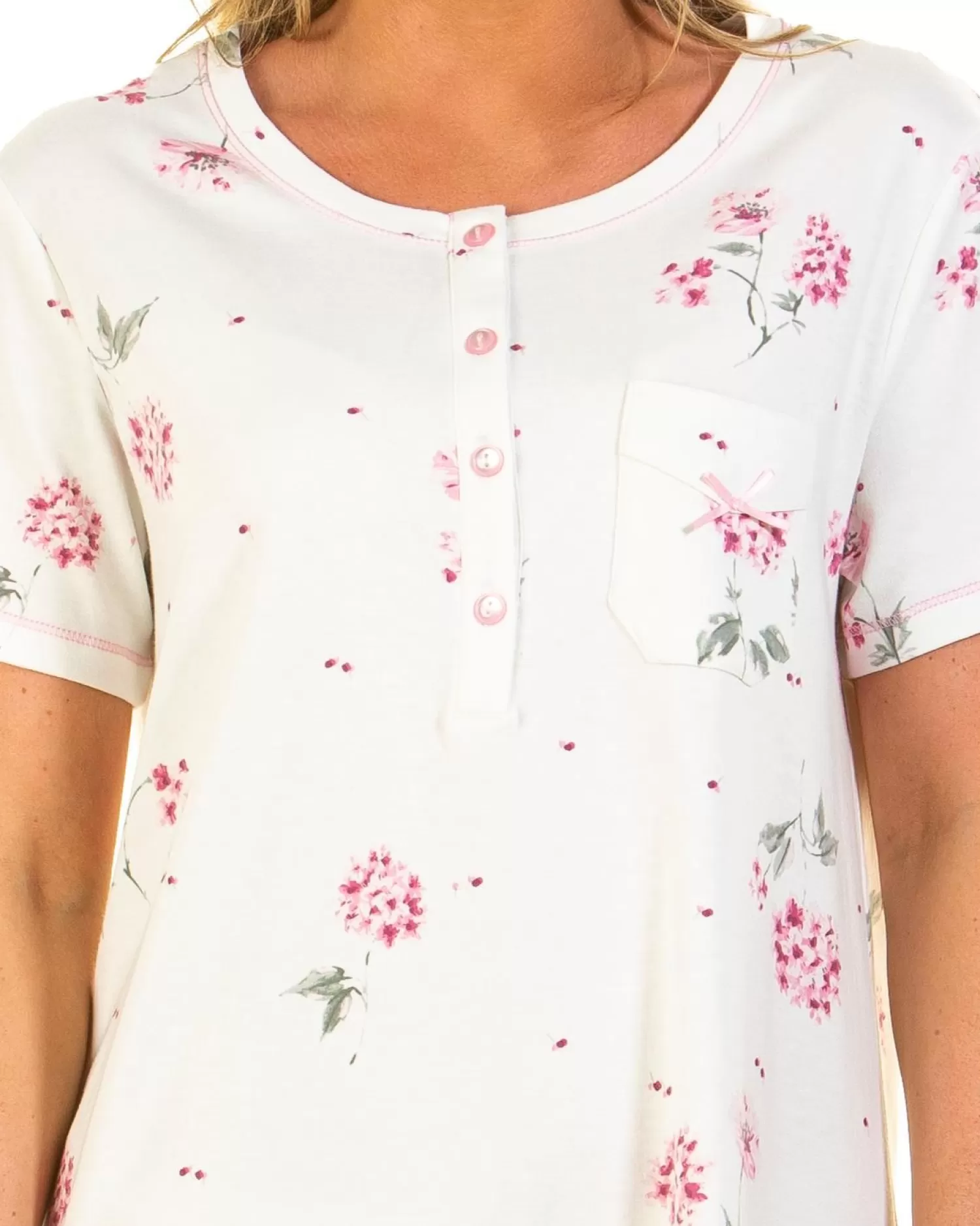 Sue Marks Nighties | Florence Short Sleeve Floral Nightie - Pink