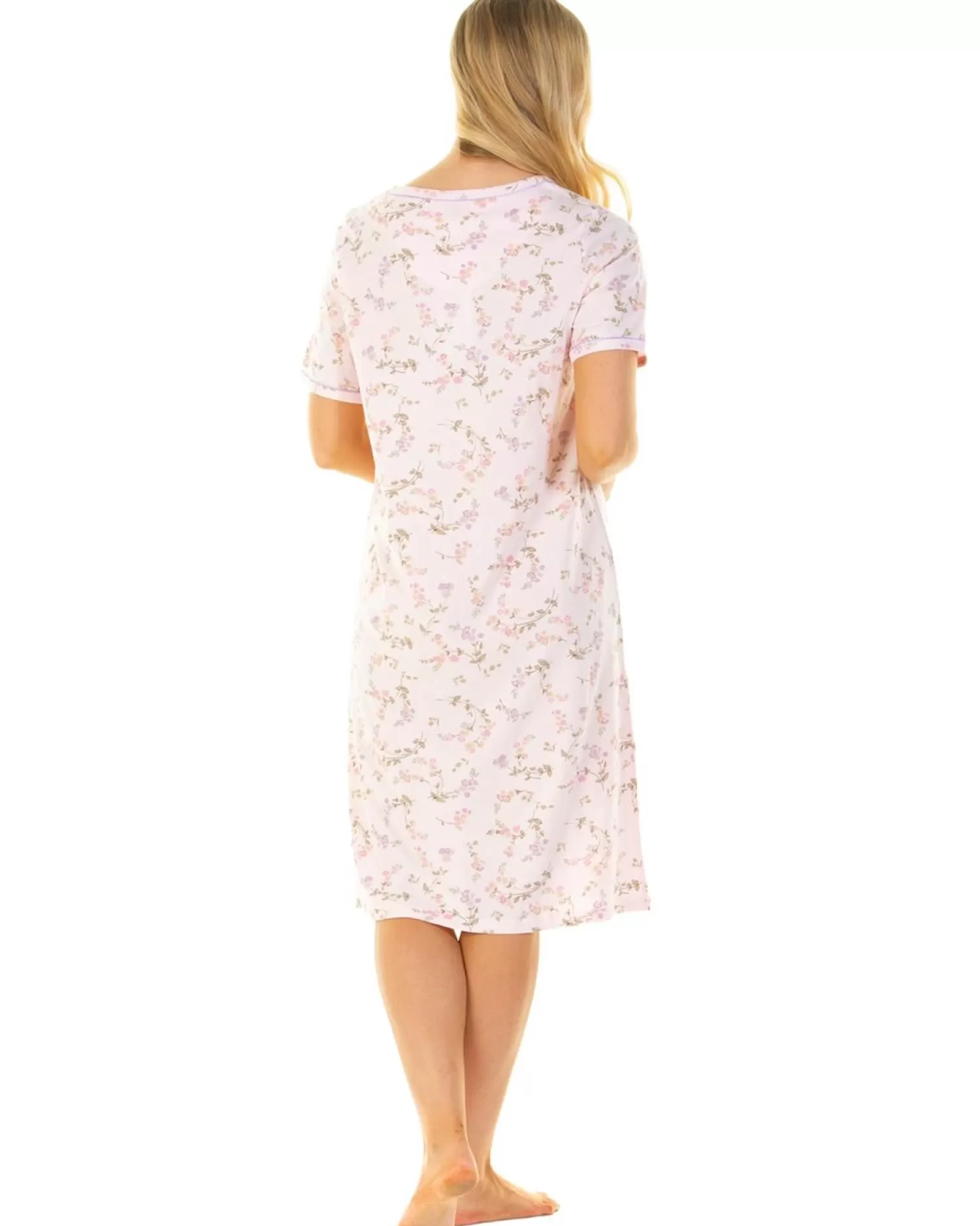 Sue Marks Nighties | Flower Spray 43" Short Sleeve Nightie - Pink