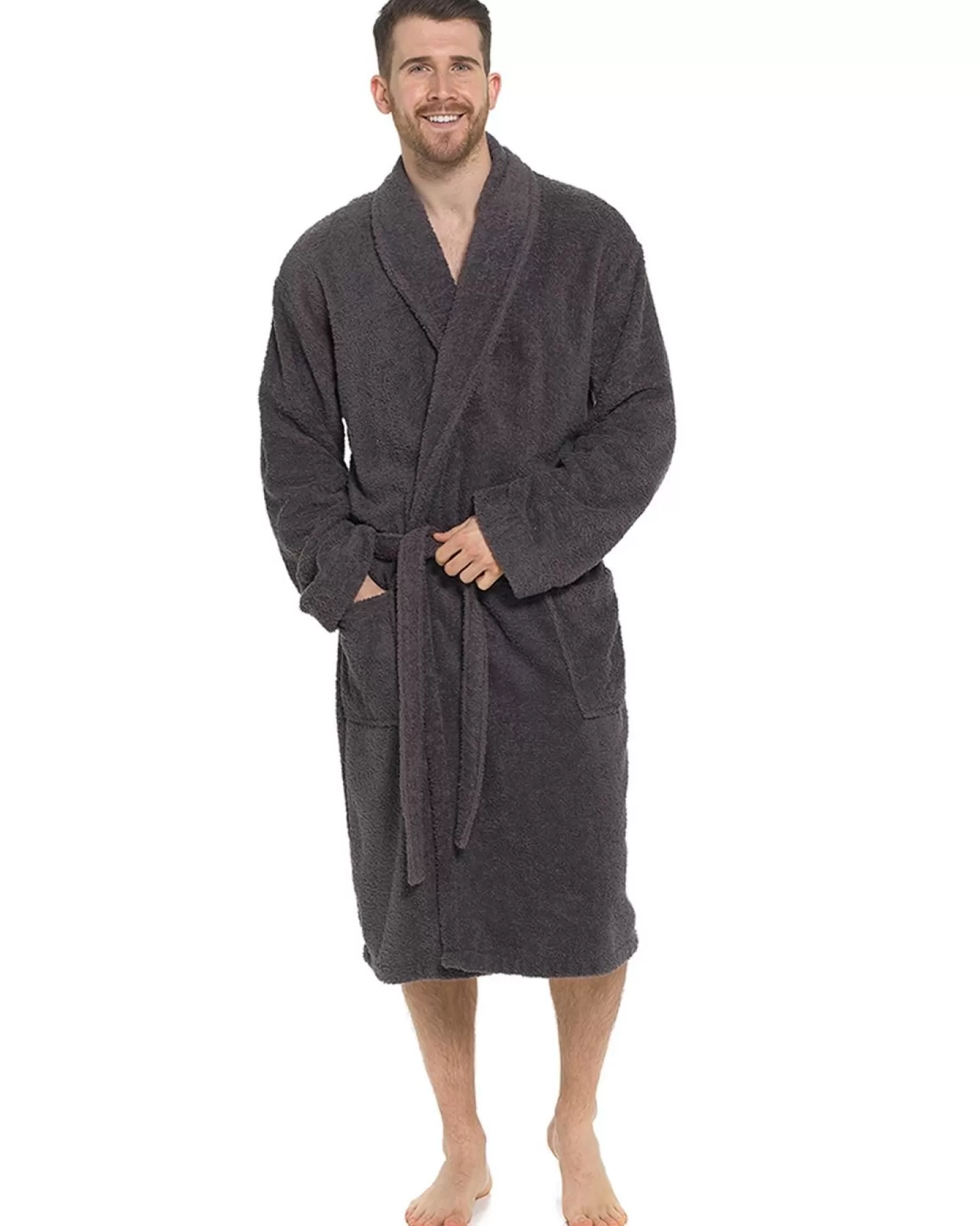 Men Tom Franks Cotton Towelling Bathrobe - Grey