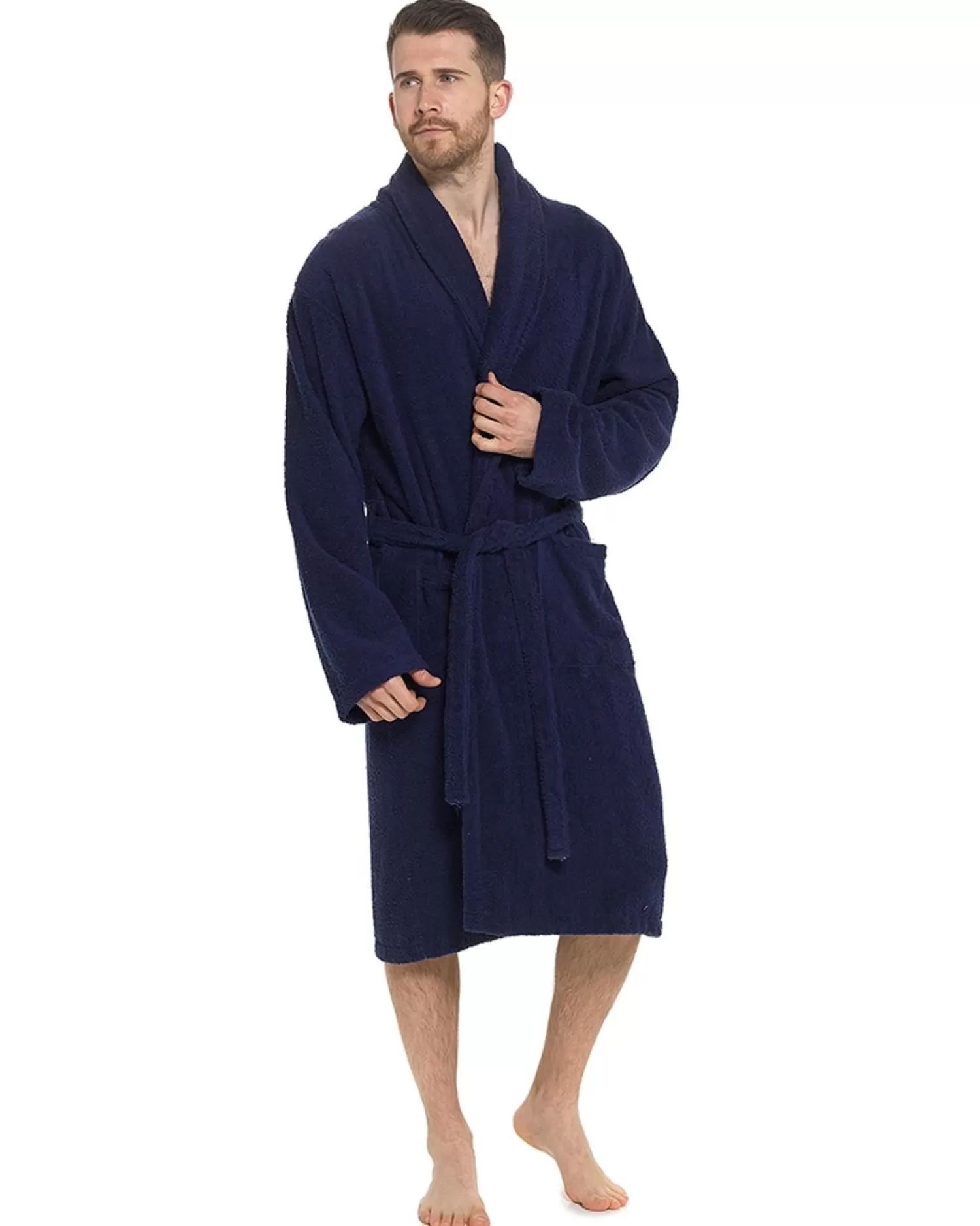 Men Tom Franks Cotton Towelling Bathrobe - Navy