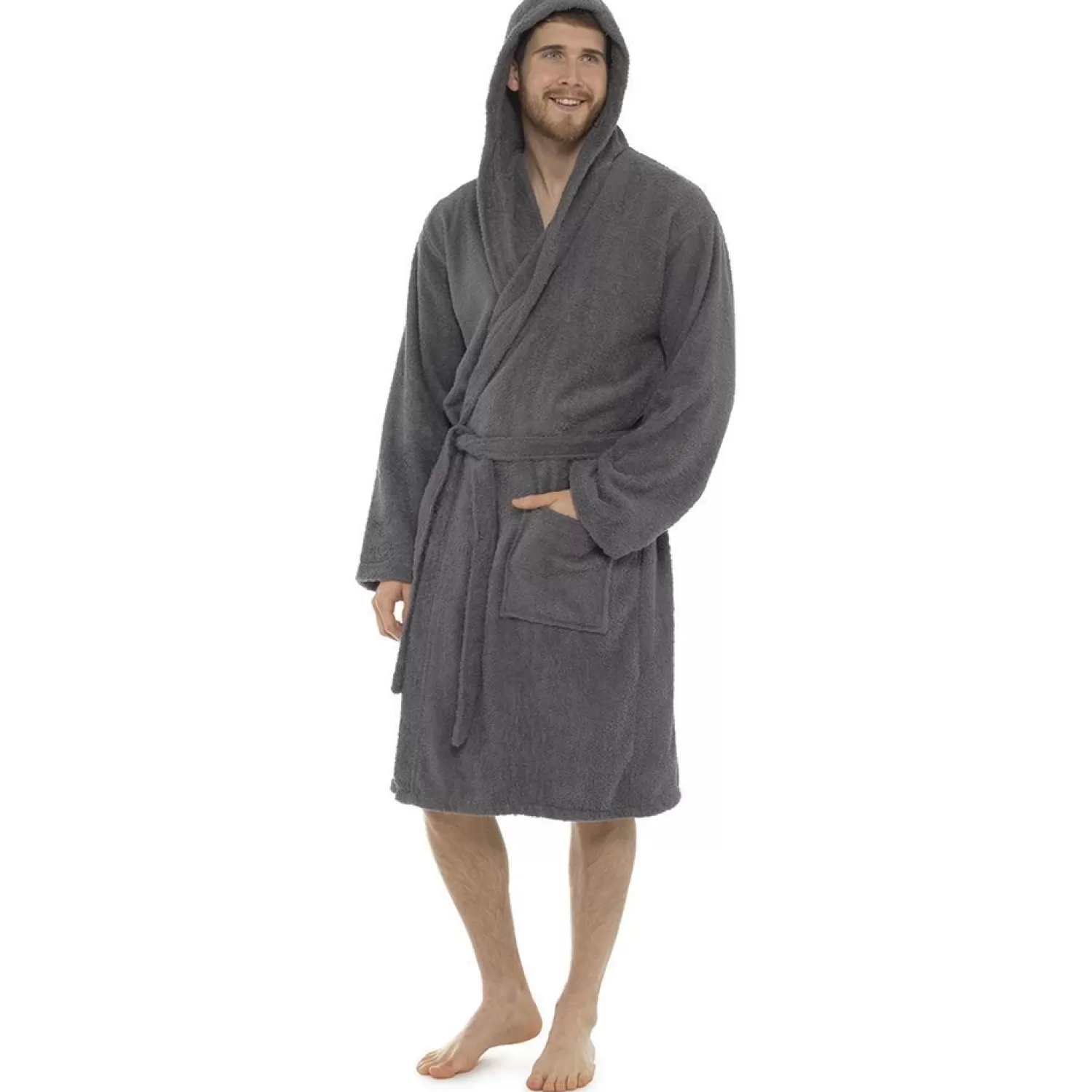 Men Tom Franks Hooded Towelling Dressing Gown - Grey