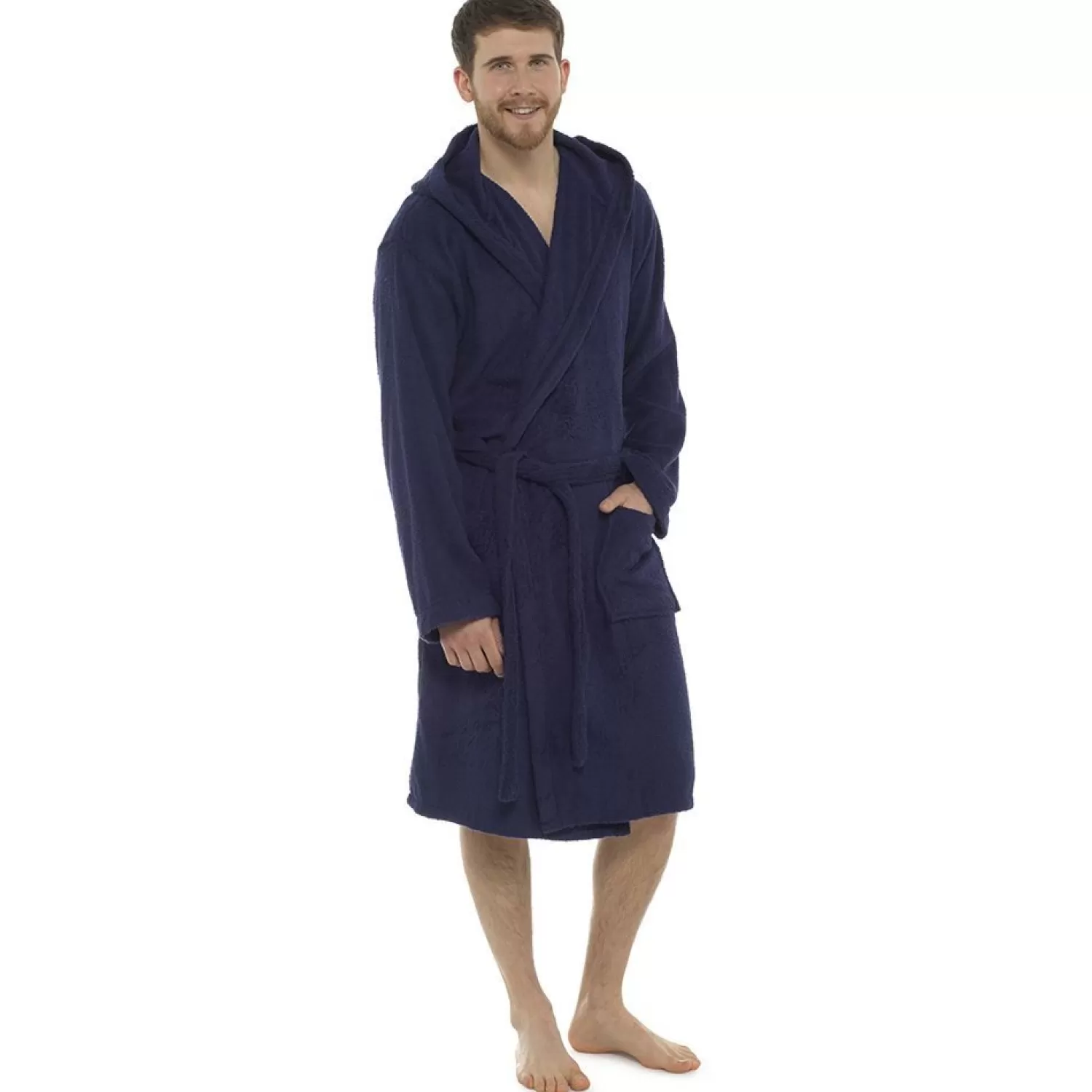 Men Tom Franks Hooded Towelling Dressing Gown - Navy