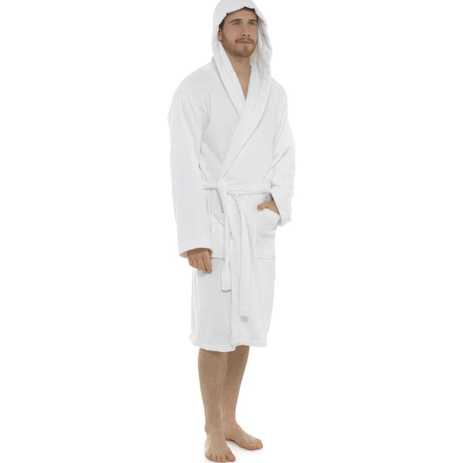 Men Tom Franks Hooded Towelling Dressing Gown - White