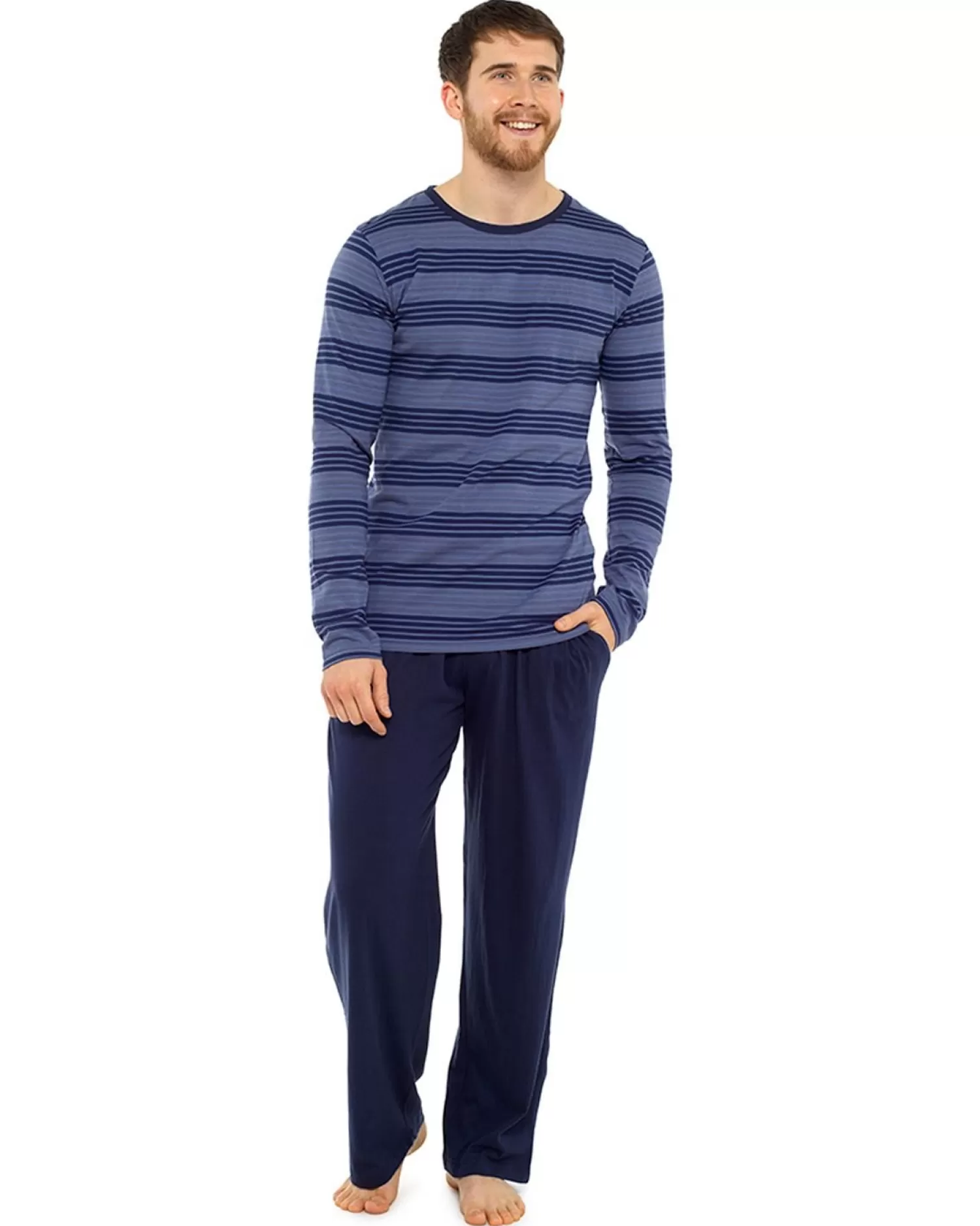 Men Tom Franks Jersey Cotton Long Pyjamas - Blue