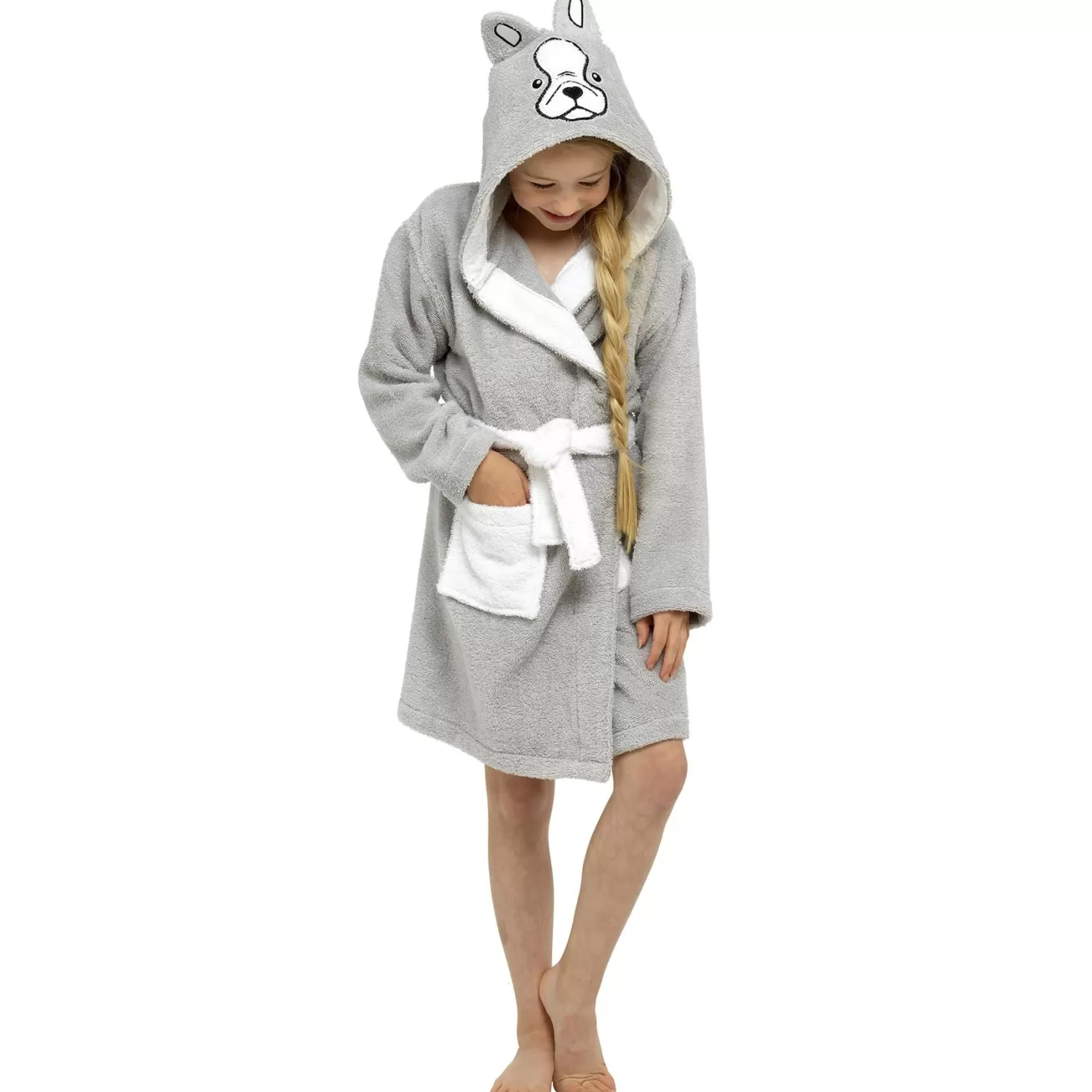 Kids Tom Franks Kids Grey Frenchie Towelling Dressing Gown