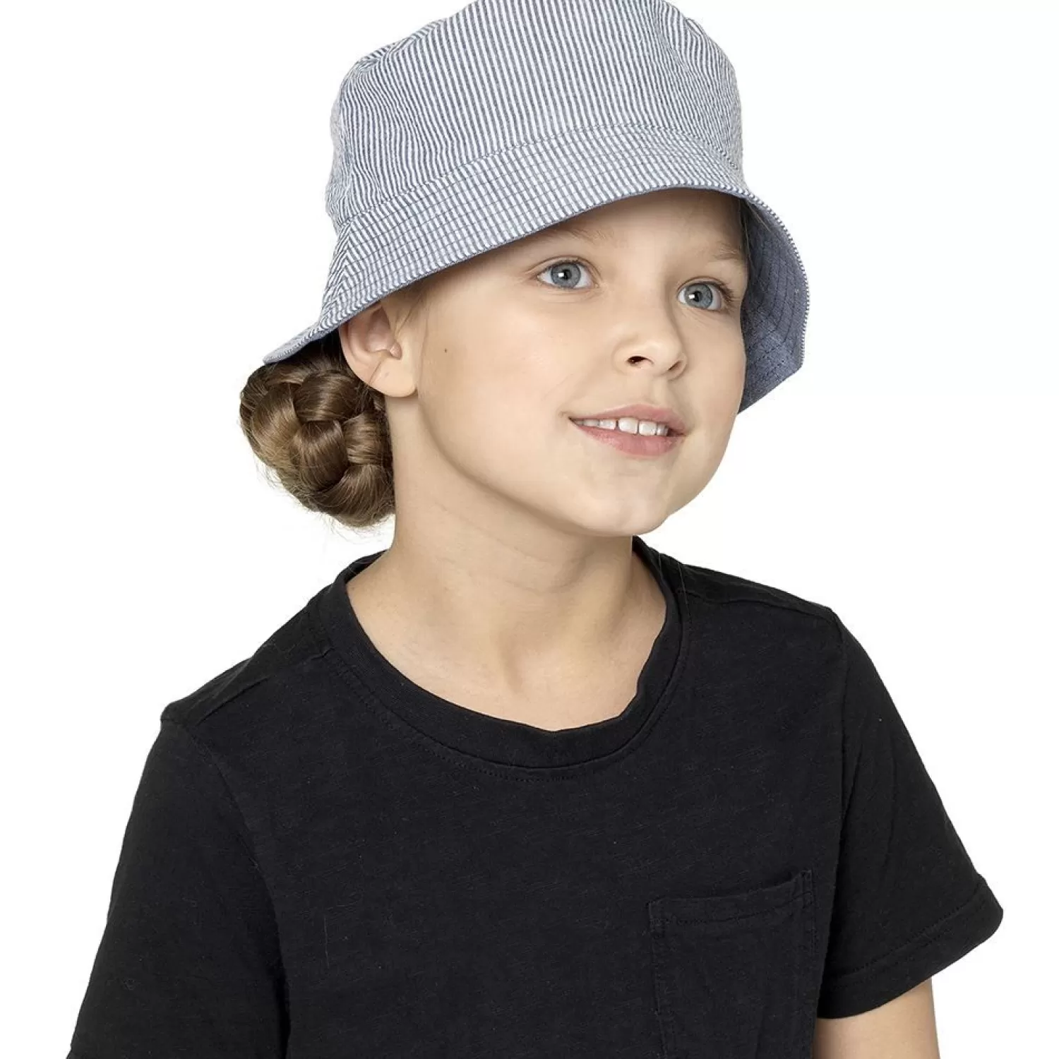 Kids Tom Franks Kids Reversible Bucket Hat - Blue Stripe & Denim