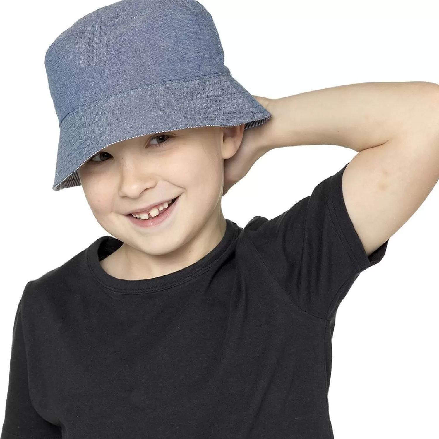 Kids Tom Franks Kids Reversible Bucket Hat - Blue Stripe & Denim