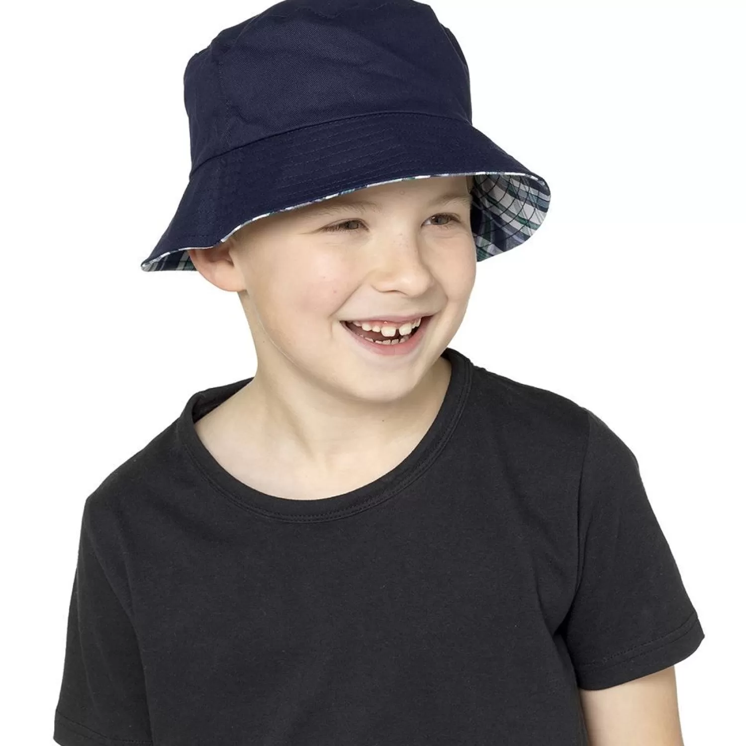 Kids Tom Franks Kids Reversible Bucket Hat - Navy Check